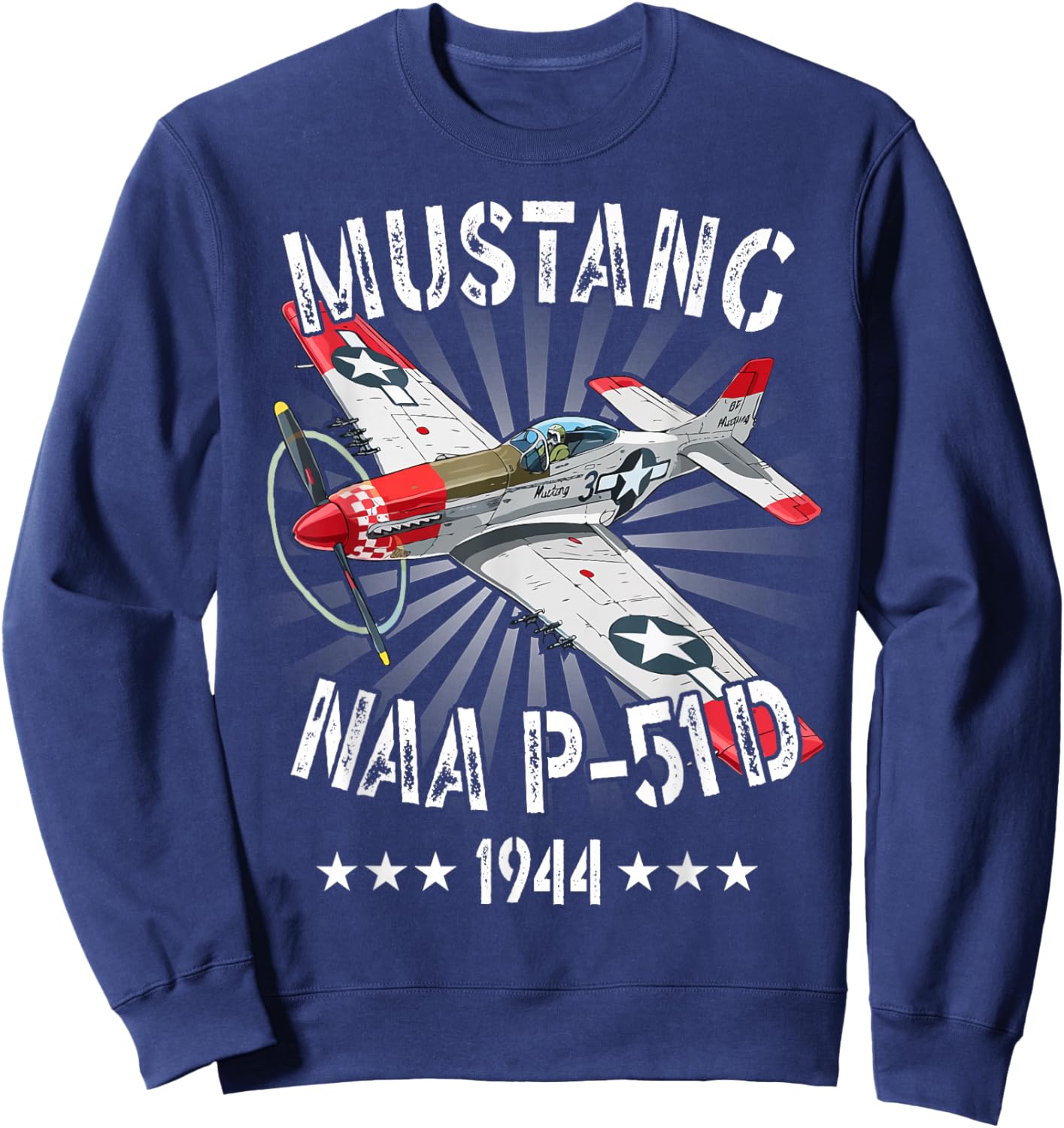 WW2 Planes Warbirds Fighter Aircraft Apparel P-51D Mustang Vintage North American P-51D Fighter Warbirds Sweatshirt - Sweatshirt | Navy