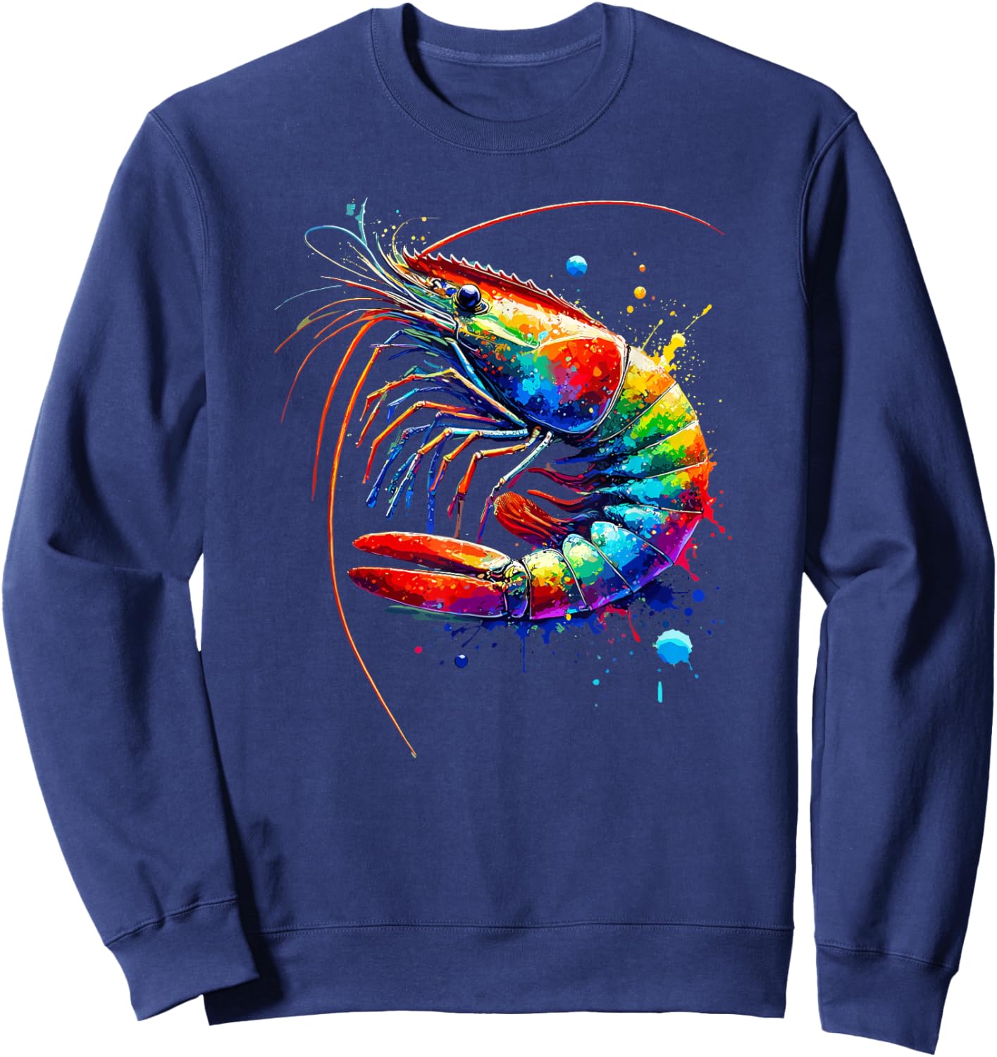 Colorful Splash Art Shrimp Shrimp , Black, S Sweatshirt - Sweatshirt | Navy