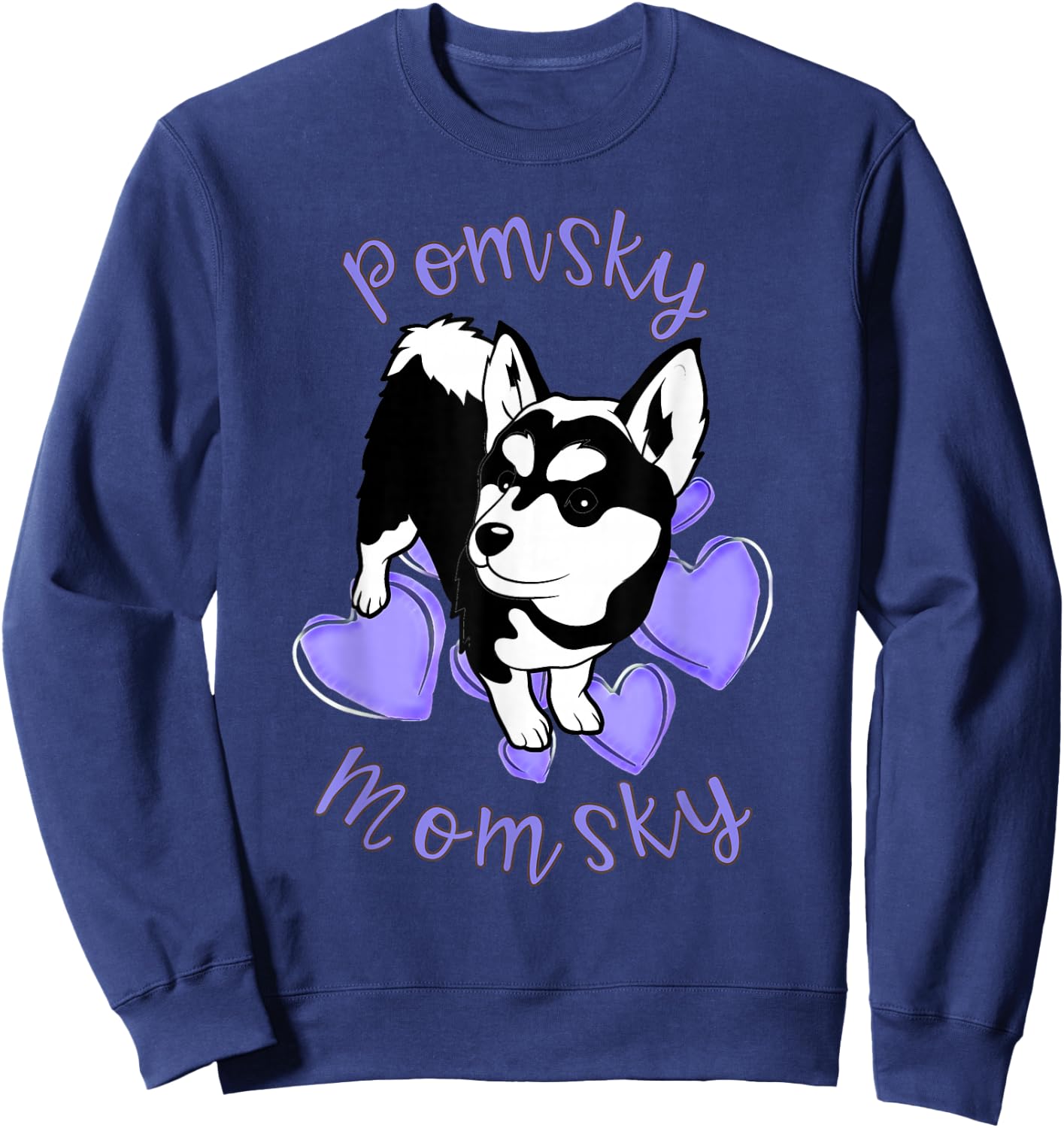 Cute Pomsky Momsky Black and White Pomsky Mom Purple Hearts Sweatshirt - Sweatshirt | Navy