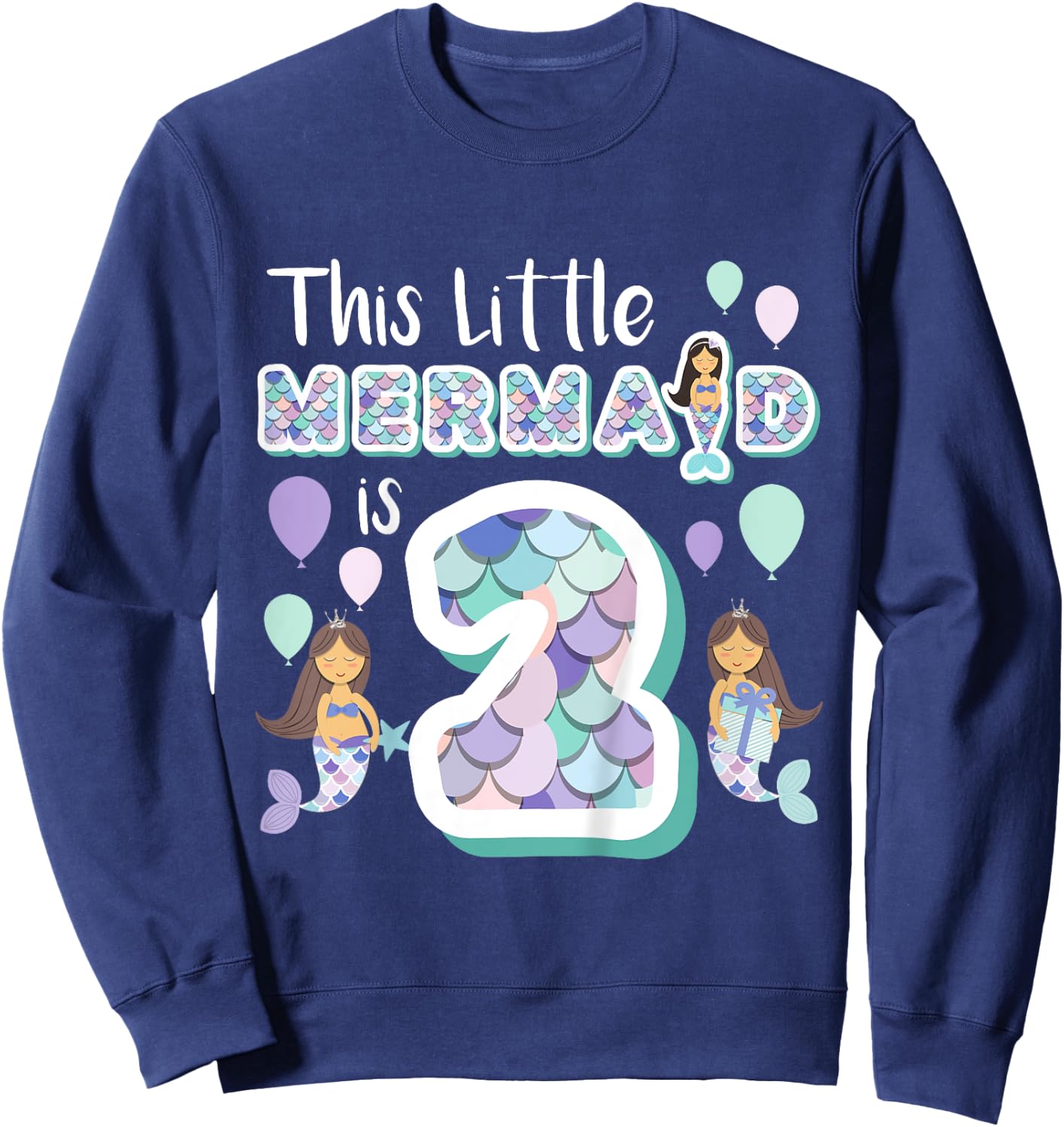 2 Year Old Mermaid Birthday Party Theme Girl 2nd Girls Gift Sweatshirt - Sweatshirt | Navy