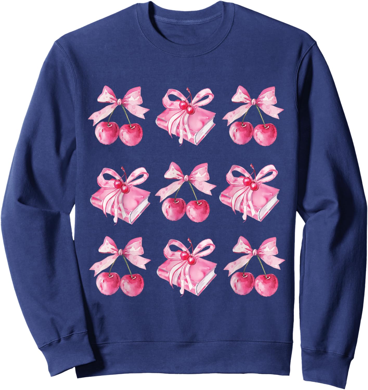 Coquette bow teacher student back to school books pink bows Sweatshirt - Sweatshirt | Navy