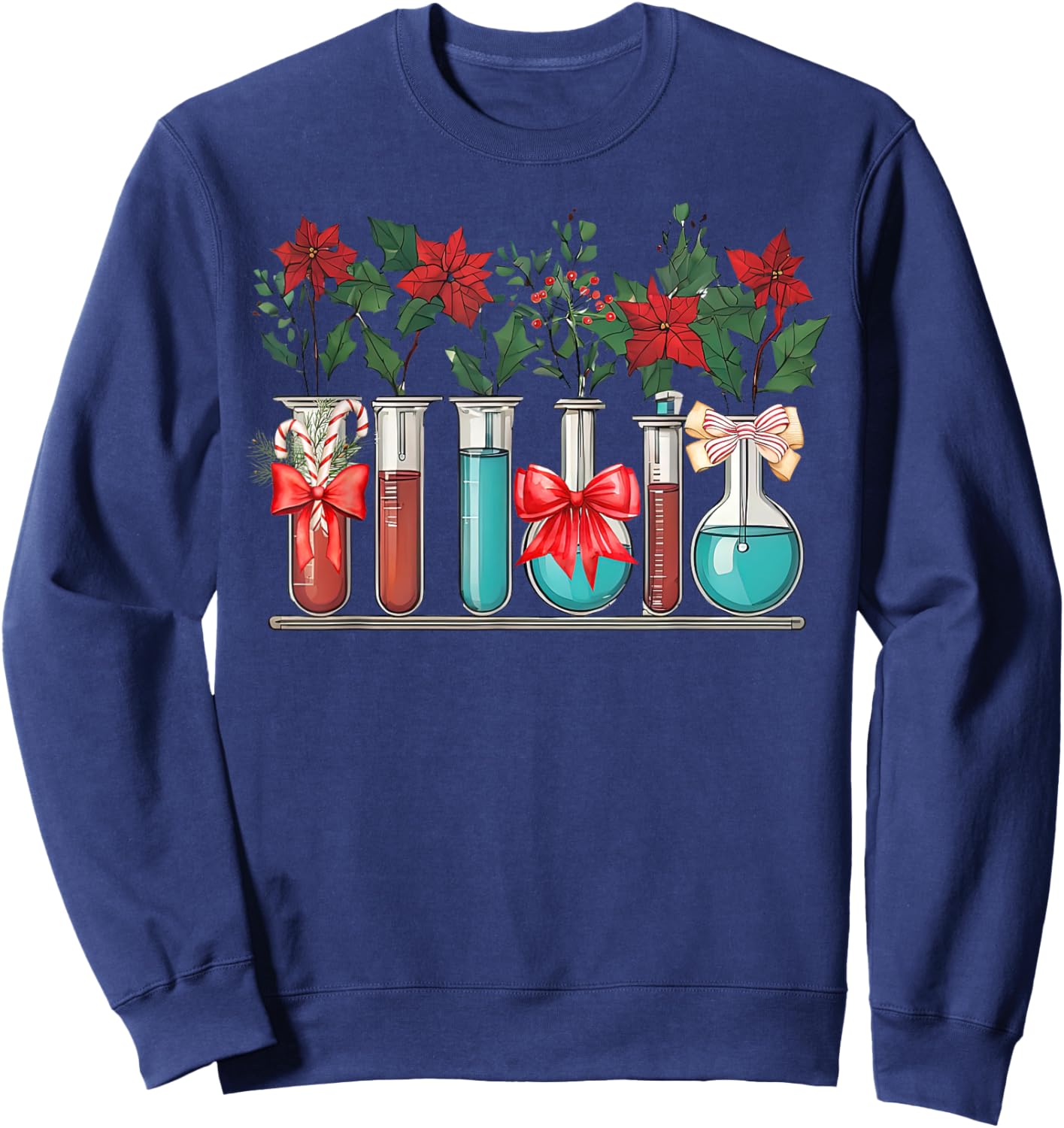 Test Tube Flower Christmas Chemistry Nerd Science Teacher Sweatshirt - Sweatshirt | Navy