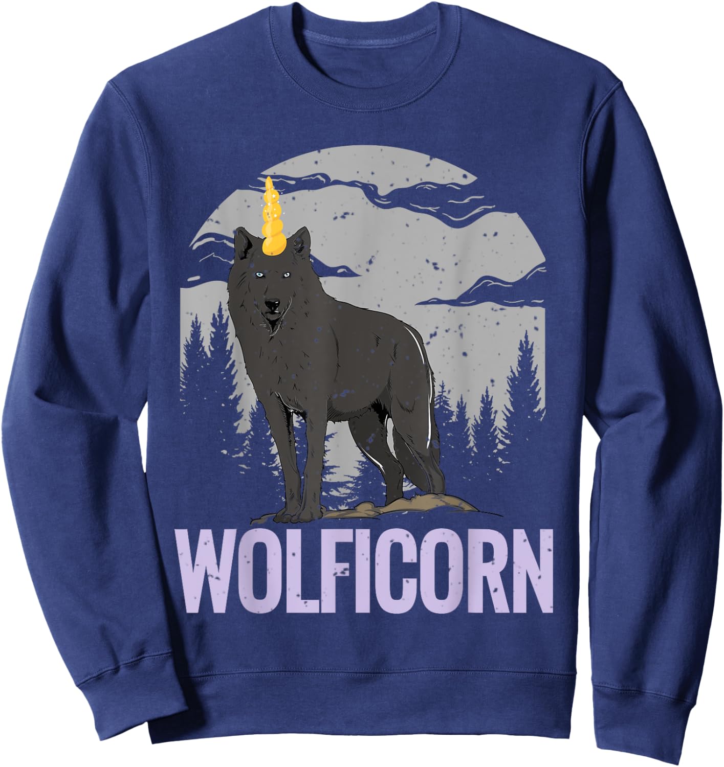 Wolf T Shirt Women Men Kids Wolficorn Unicorn Gift Sweatshirt - Sweatshirt | Navy