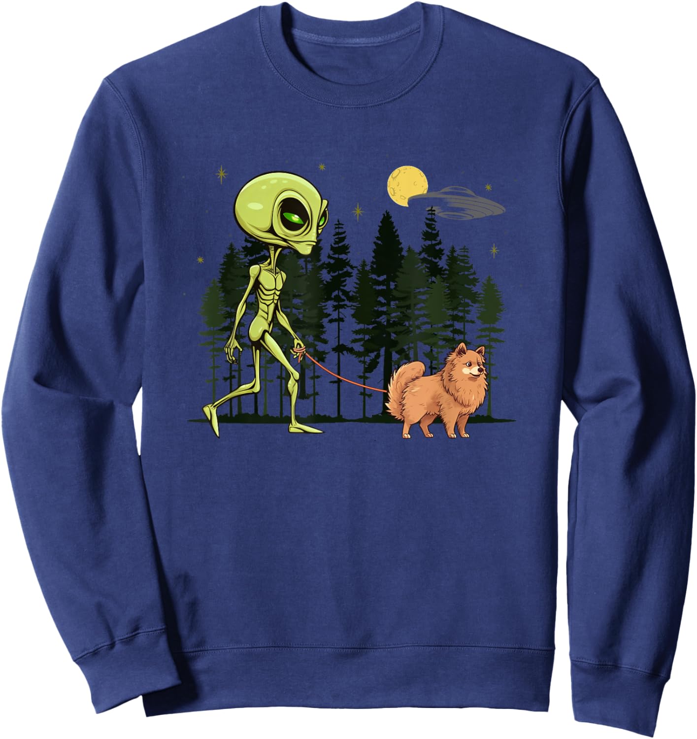 Funny German Spitz Alien Walking UFO Pet Dog Mom Dad Sweatshirt - Sweatshirt | Navy