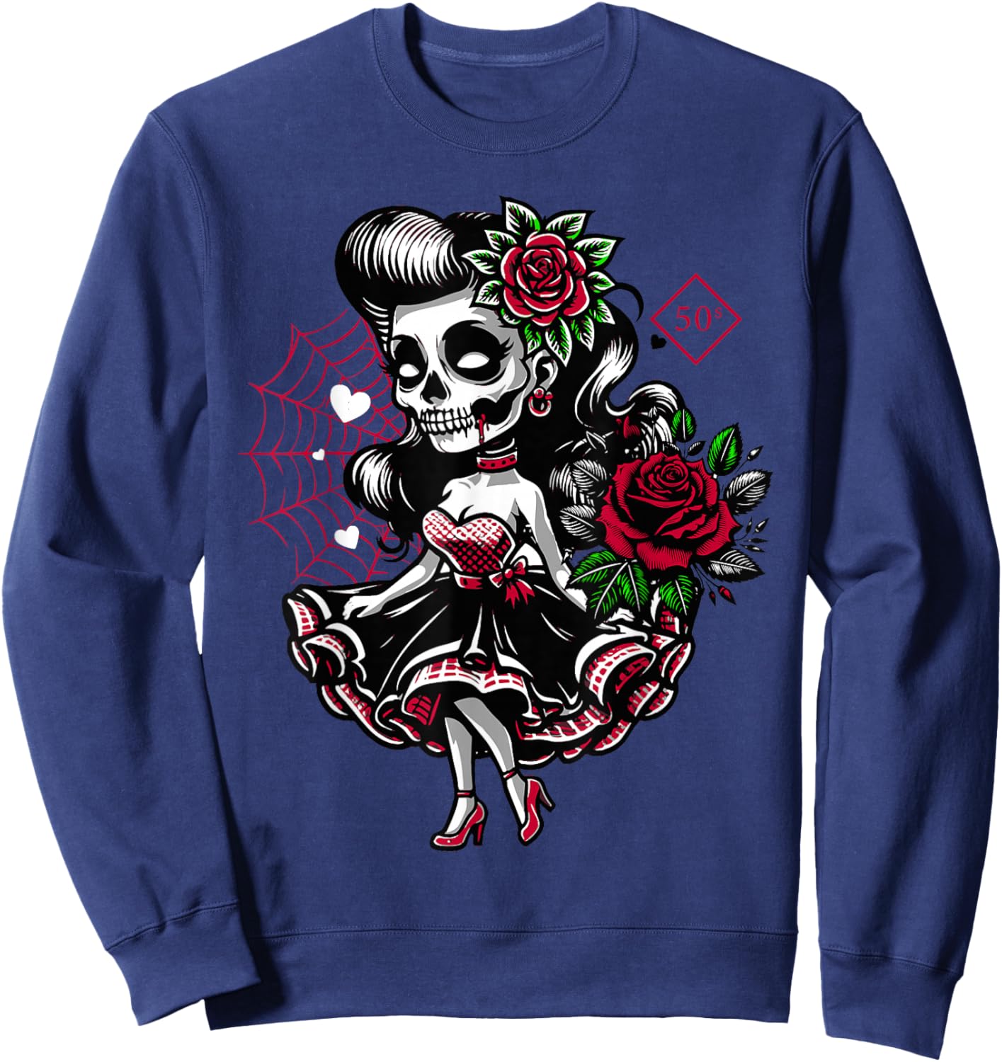 Kawaii Rockabilly Skelett Pin Up Horror Rebel Sweatshirt - Sweatshirt | Navy