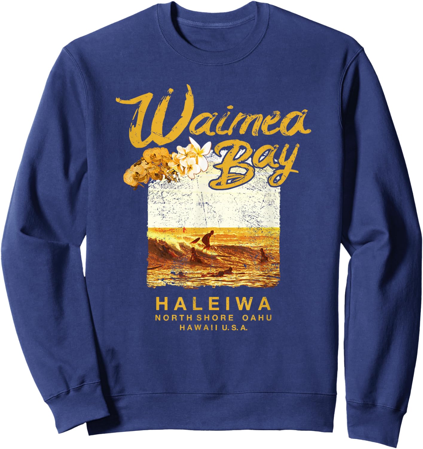 Hawaii Waimea Bay Vintage Hawaiian Surf Sweatshirt - Sweatshirt | Navy