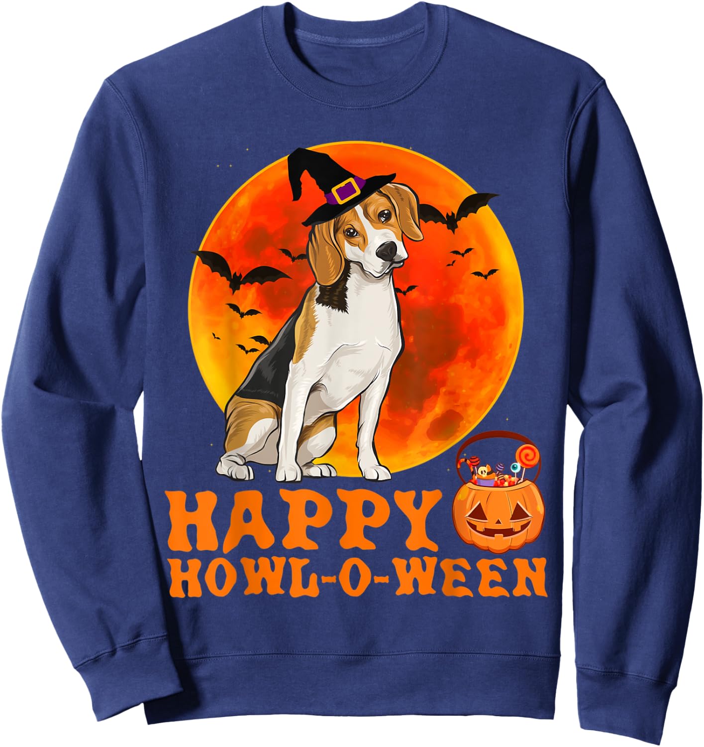 Funny Beagle Dog Halloween Happy Howl-o-ween Sweatshirt - Sweatshirt | Navy