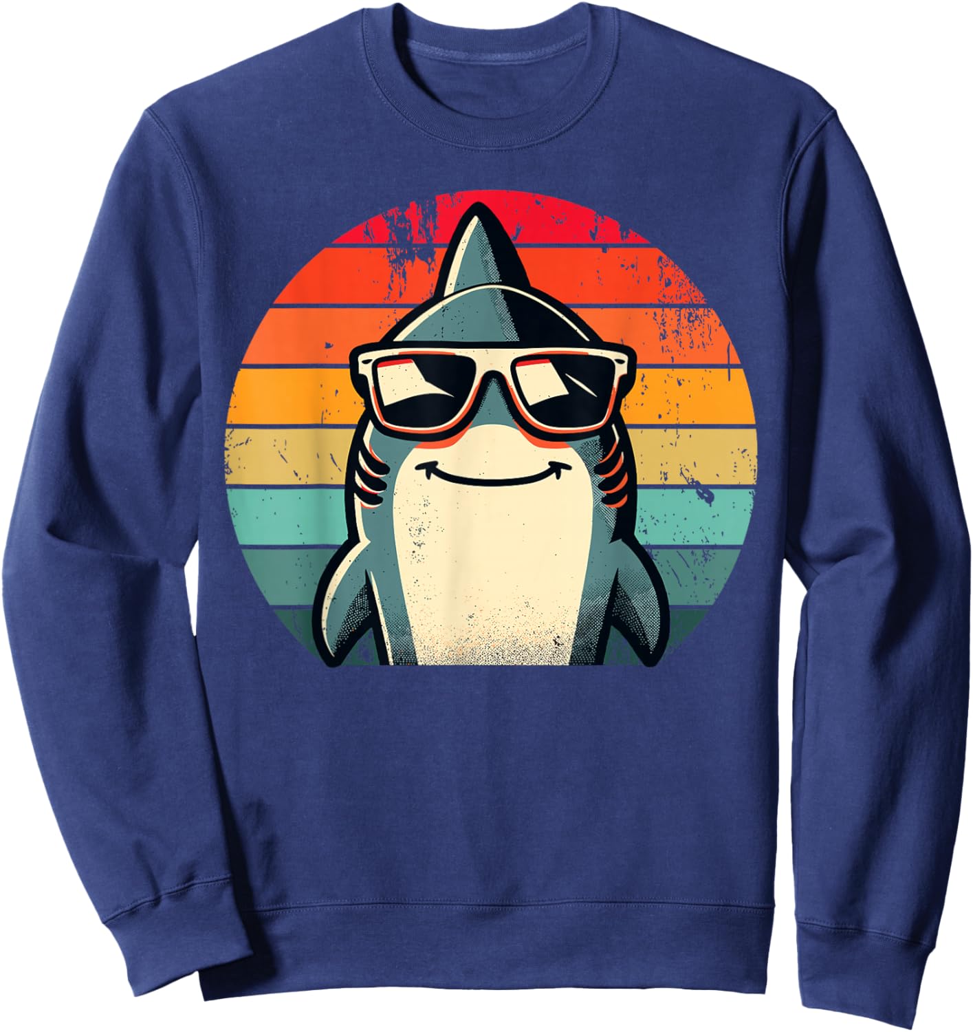 Cool Retro Shark in Sunglasses 70s 80s 90s Funny Shark Sweatshirt - Sweatshirt | Navy