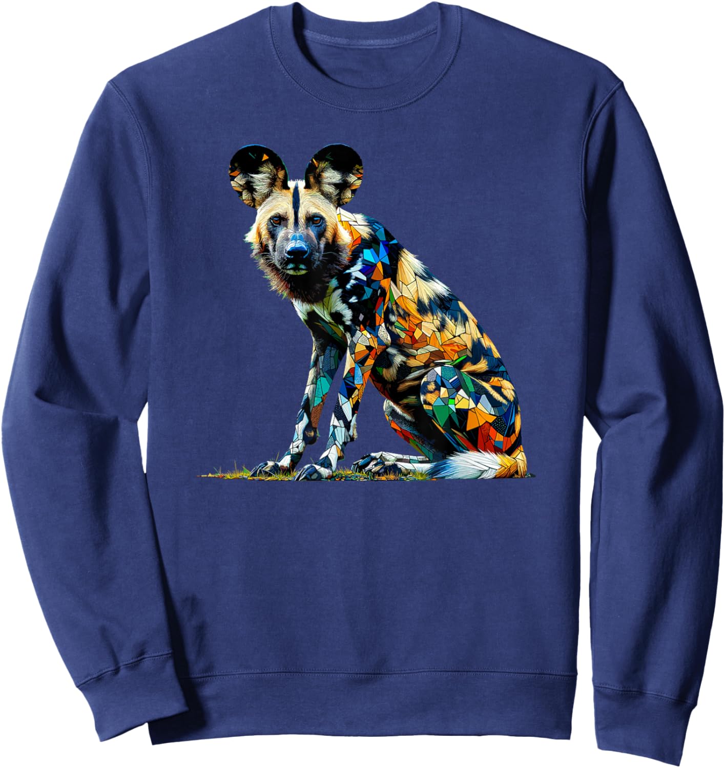 Polygon Art African Wild Dog Painted Dog Sweatshirt - Sweatshirt | Navy