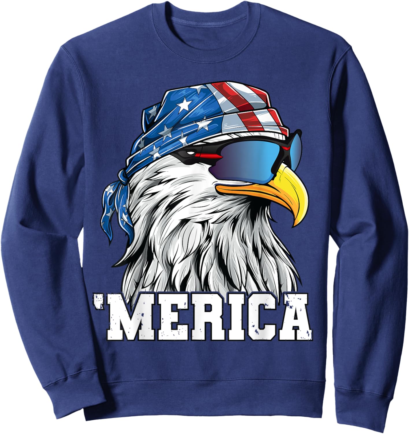 Patriotic 4th of July Shirt Men Women USA Bald Eagle Merica Sweatshirt - Sweatshirt | Navy