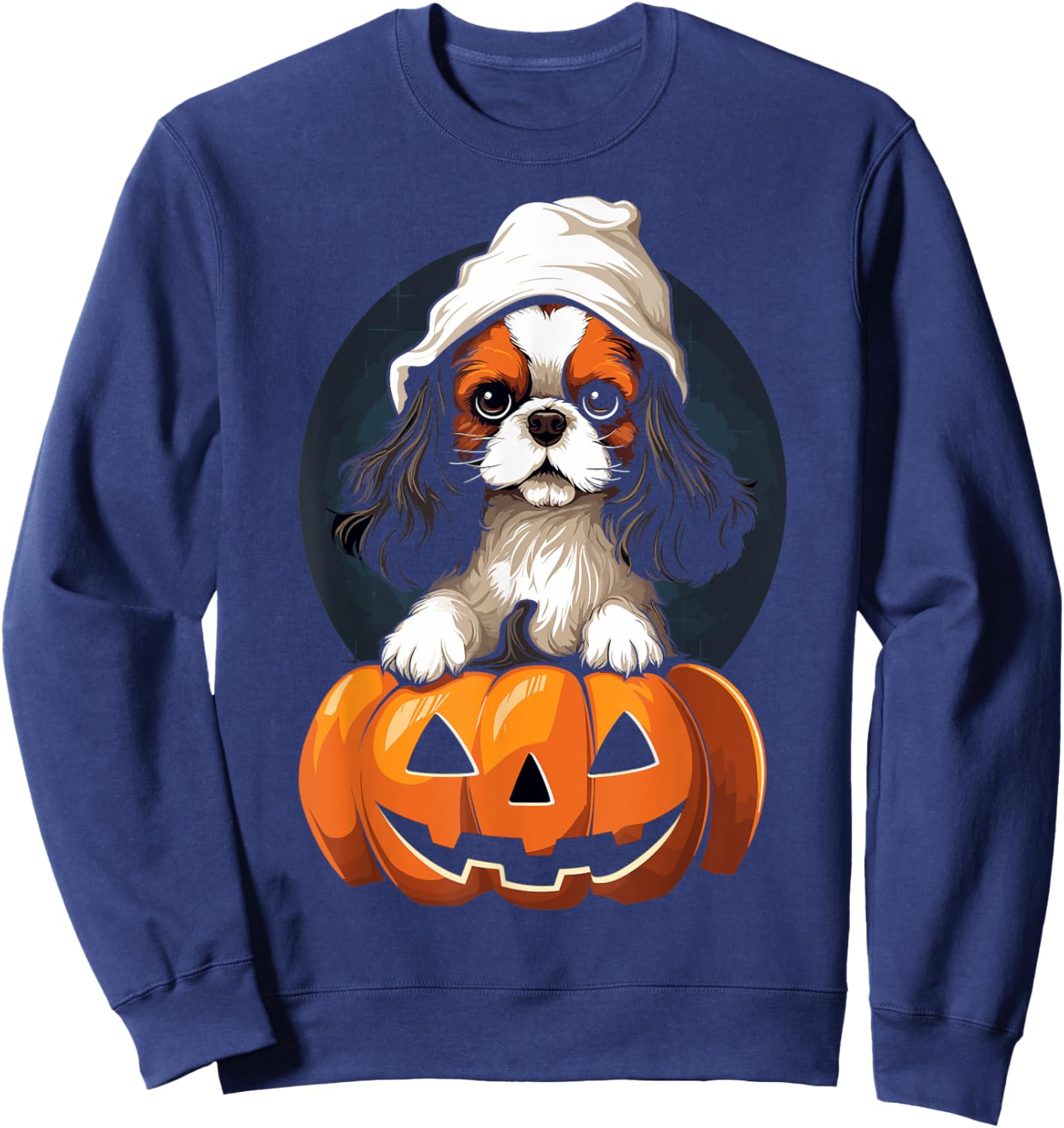 Funny Halloween Cavalier King Charles Spaniel Dog Pumpkin Sweatshirt - Sweatshirt | Navy