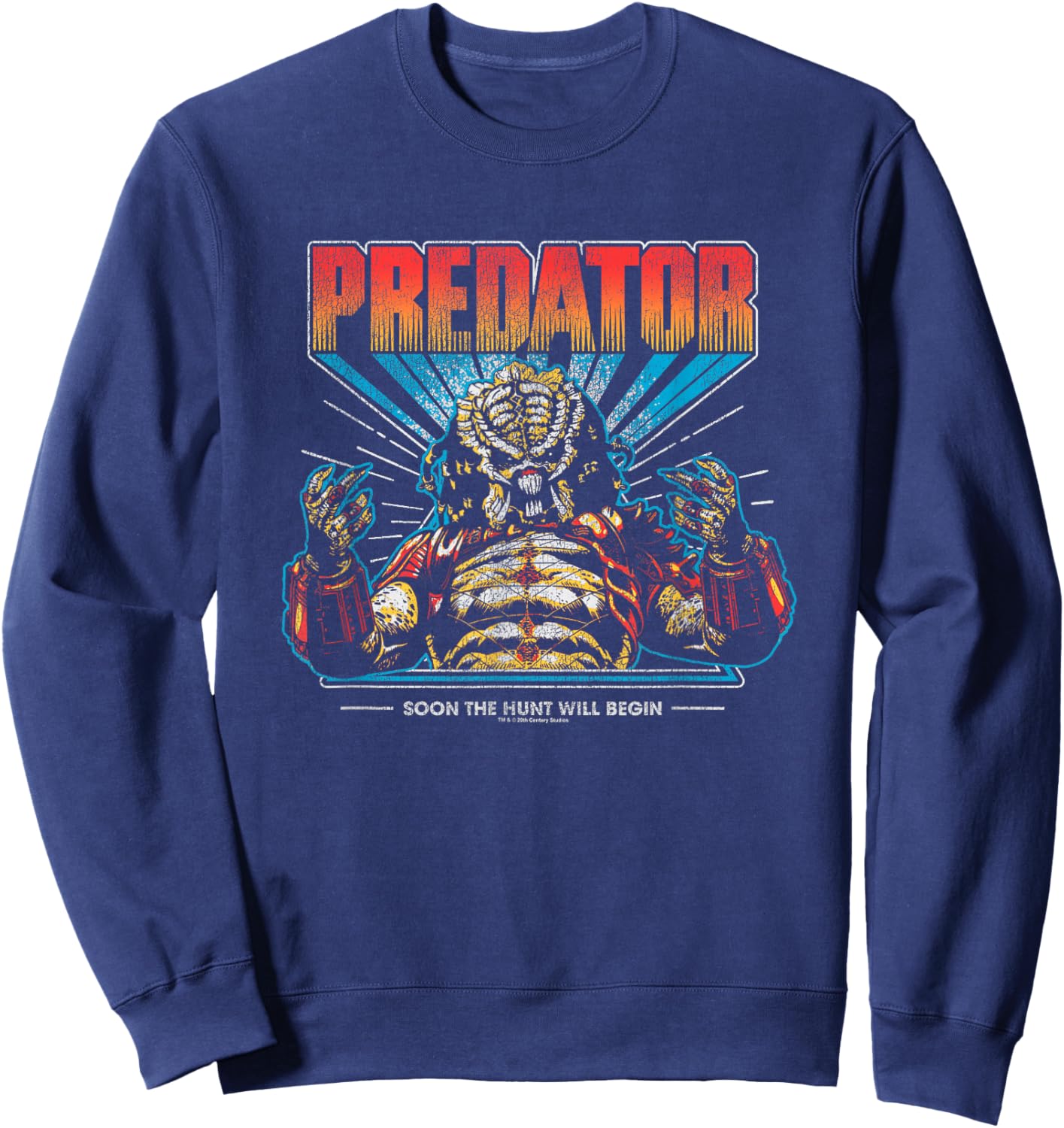 Predator Soon The Hunt Will Begin Big Chest Retro Poster Sweatshirt - Sweatshirt | Navy
