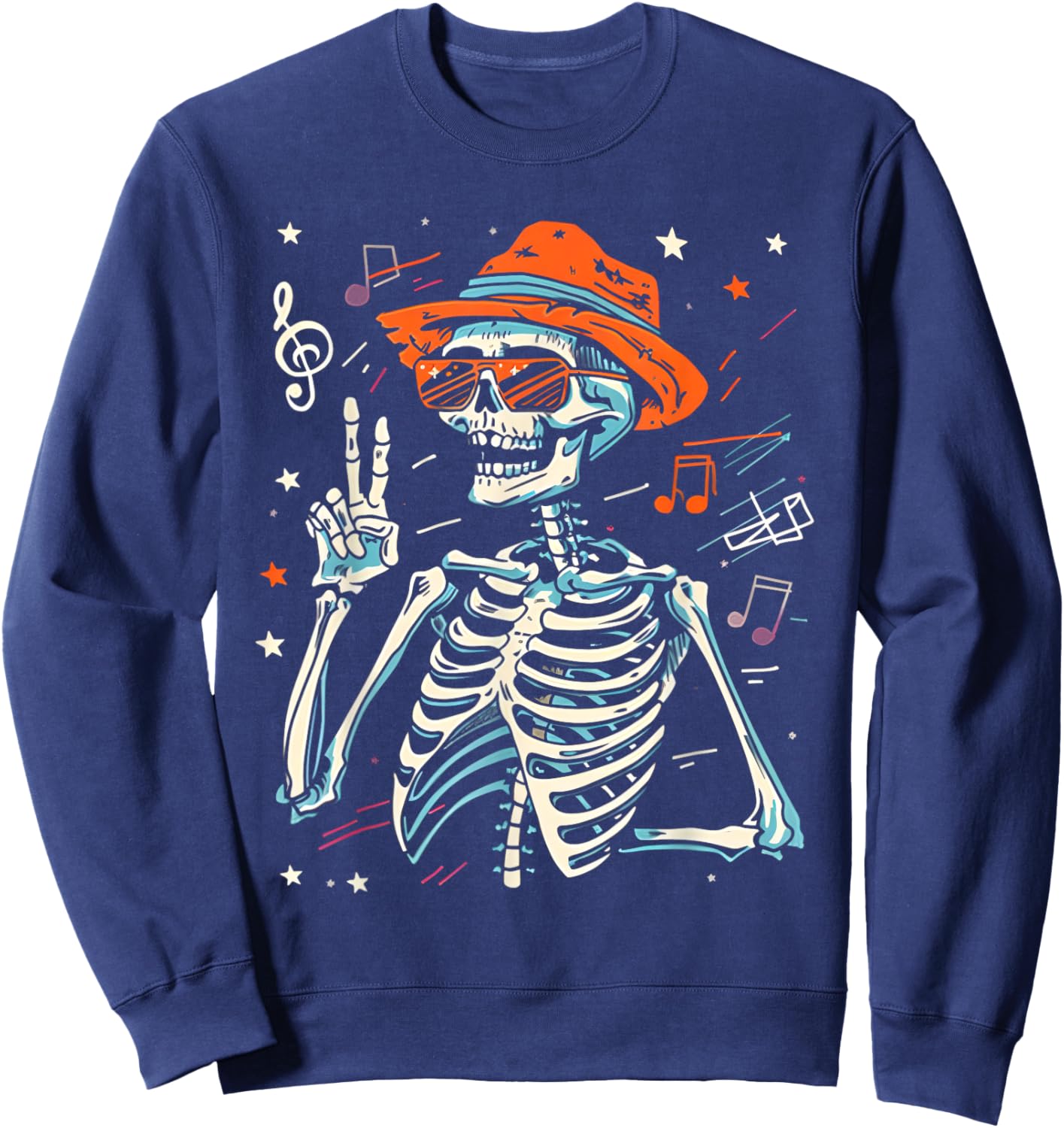 Funny Halloween Rocker Skeleton Hand Rock On Halloween Sweatshirt - Sweatshirt | Navy