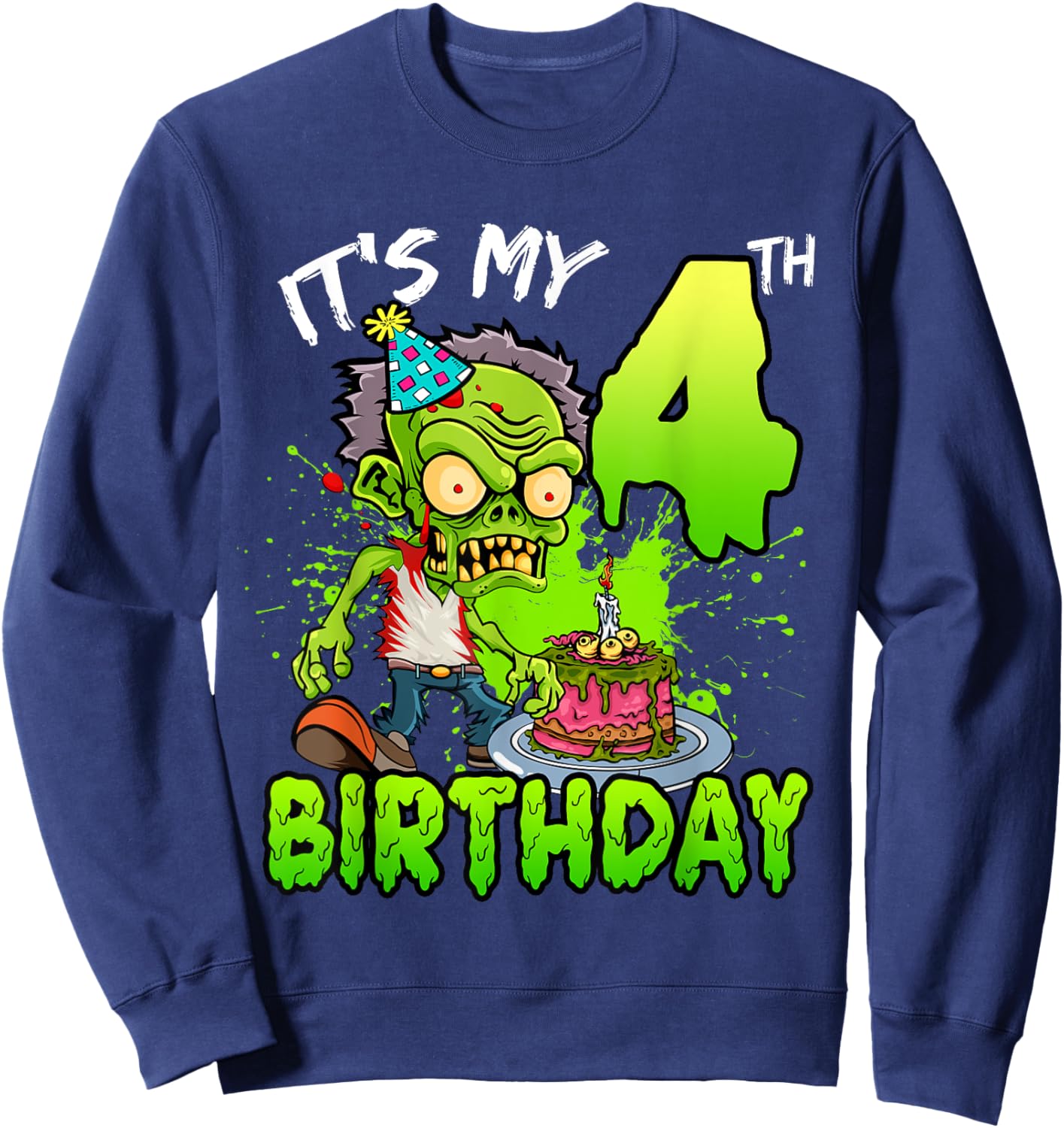 It's My 4th Birthday Zombie Lover 4 Year Old Boys Girls Sweatshirt - Sweatshirt | Navy