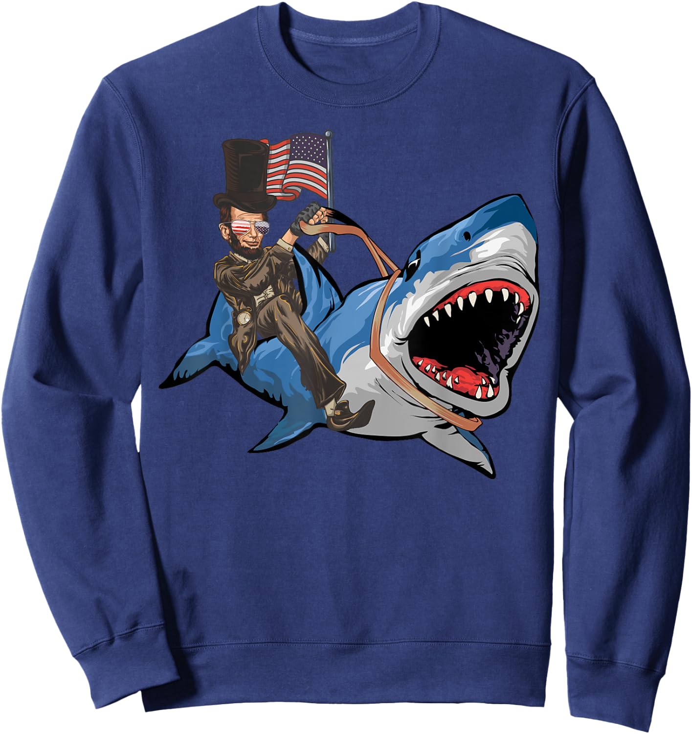 Abe Lincoln Riding Shark - Shark Lovers Shark 4th of July Sweatshirt - Sweatshirt | Navy