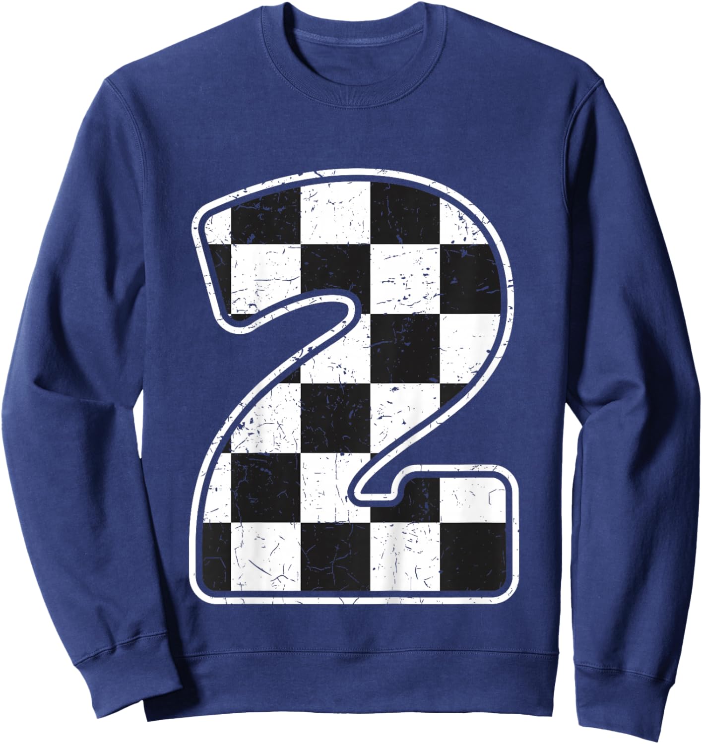 Kids Birthday Boy 2 Two Race Car 2nd Birthday Racing Car Flag Sweatshirt - Sweatshirt | Navy