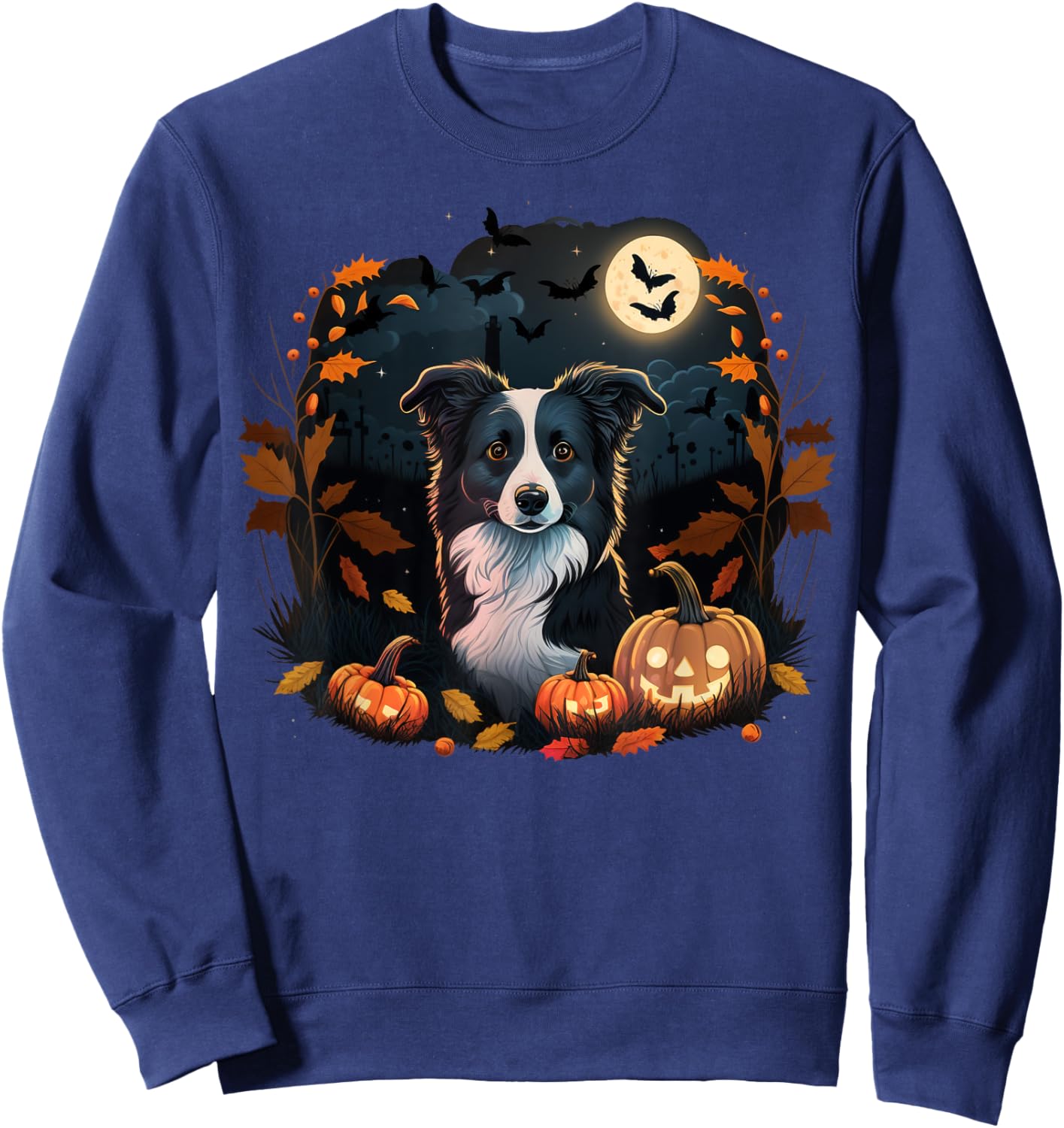 Pumpkin Border Collie costume on Border Collie Halloween Sweatshirt - Sweatshirt | Navy