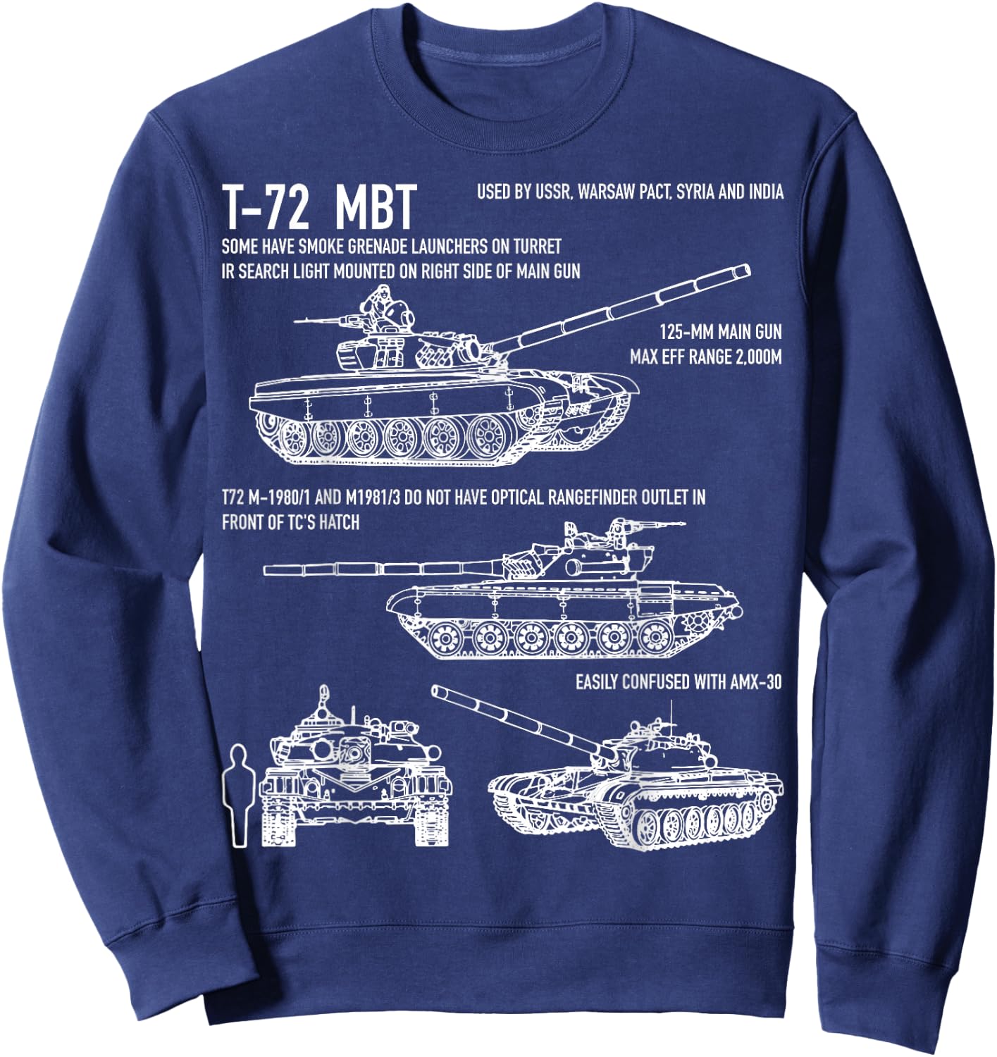 T-72 Russian Tank MBT Recognition Blueprint Sweatshirt - Sweatshirt | Navy