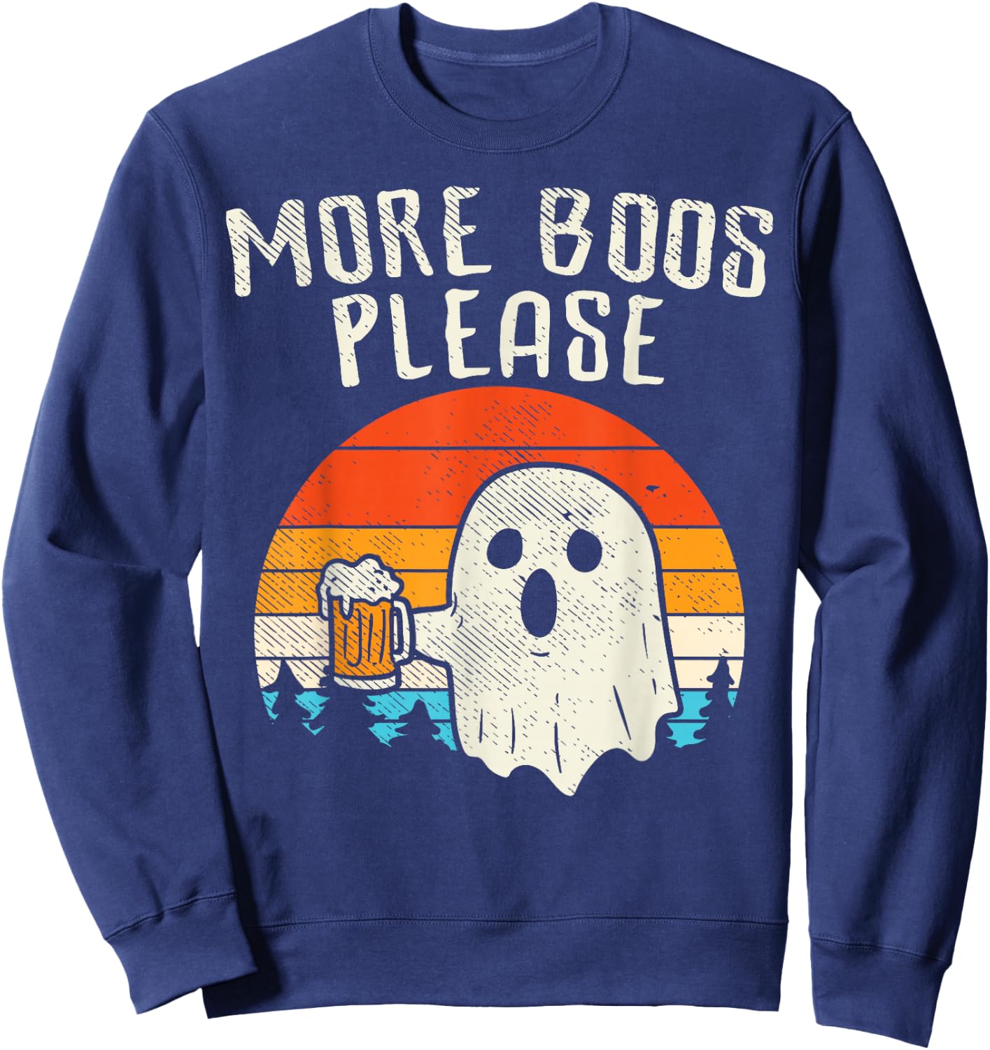 More Boos Please Ghost Beer Retro Halloween Drinking Men Sweatshirt - Sweatshirt | Navy