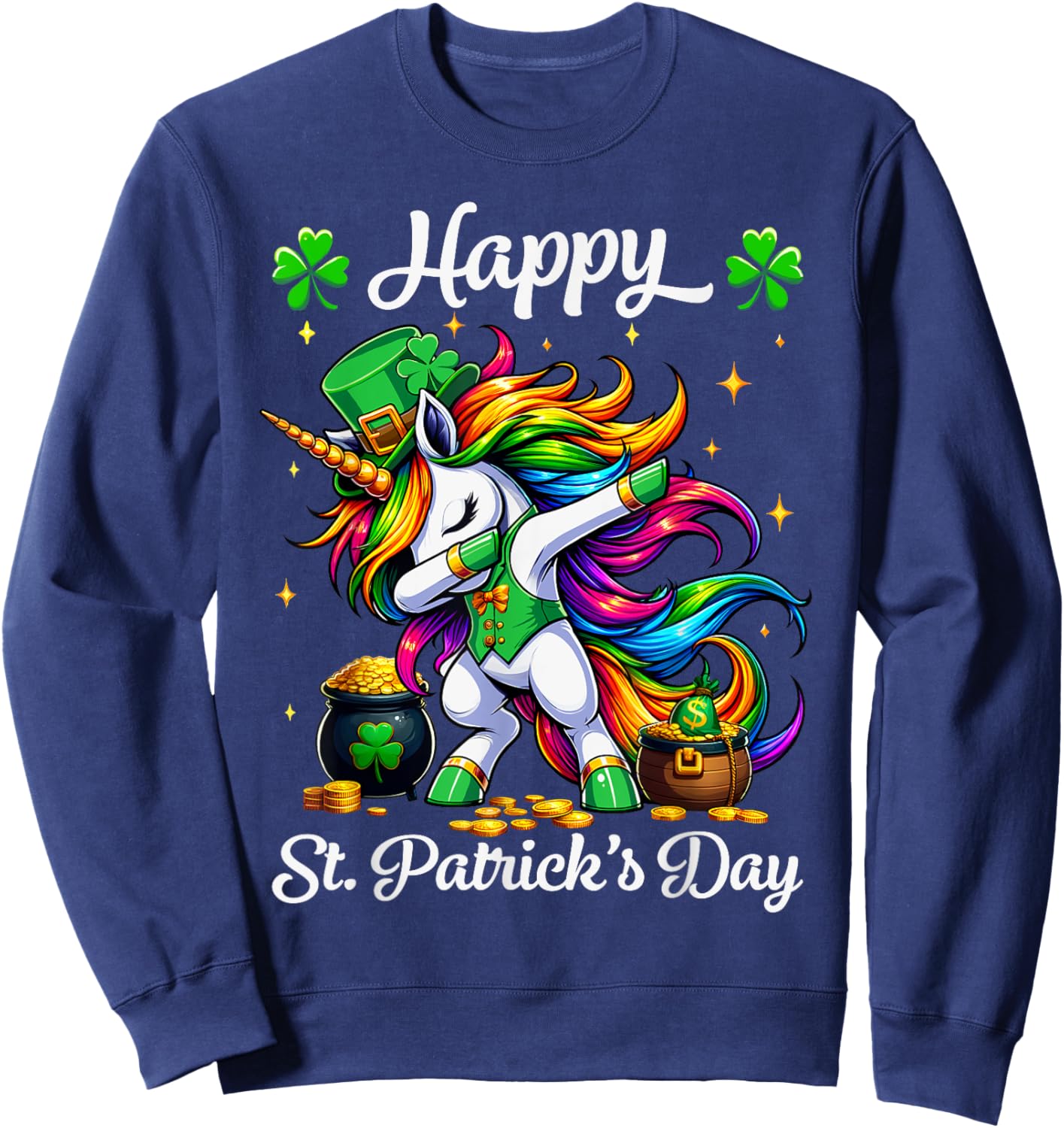 St Patricks Day Dabbing Unicorn Girls Happy St Paddys day Sweatshirt - Sweatshirt | Navy