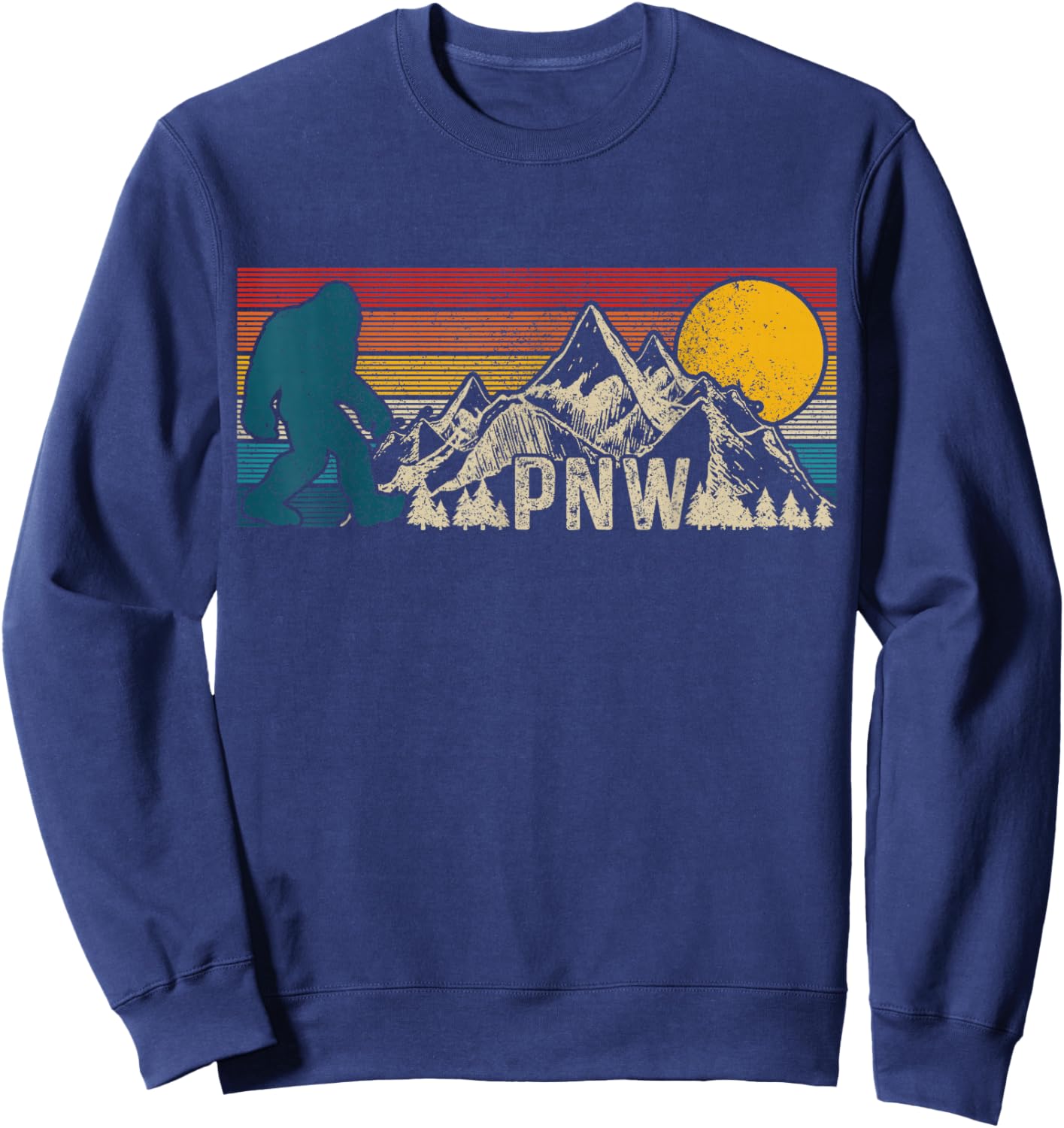 PNW Pacific Northwest Bigfoot Vintage Nature Outdoor Sweatshirt - Sweatshirt | Navy
