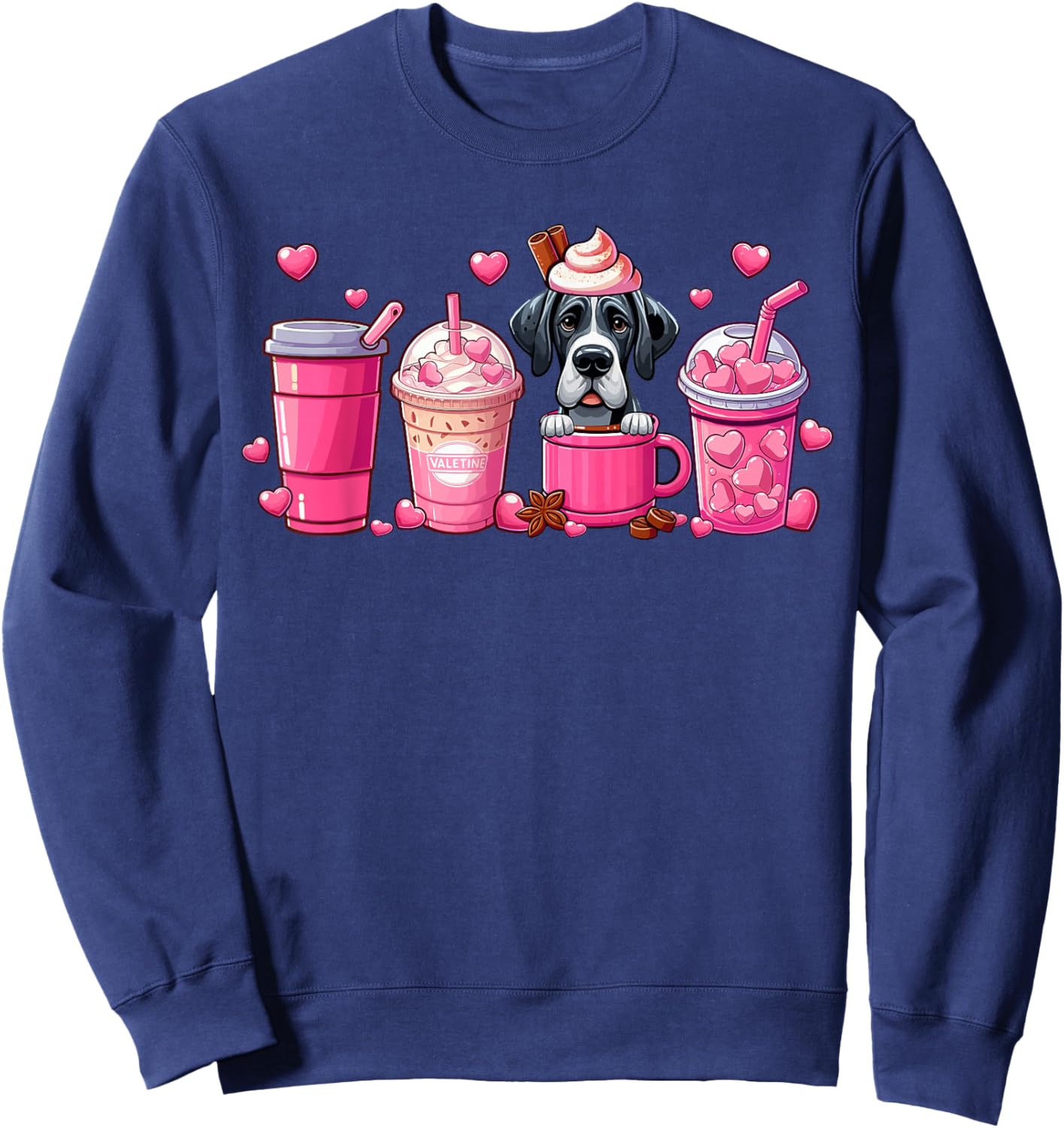 Great Dane Inside Cup Coffees Lover Valentine's Day Hearts Sweatshirt - Sweatshirt | Navy