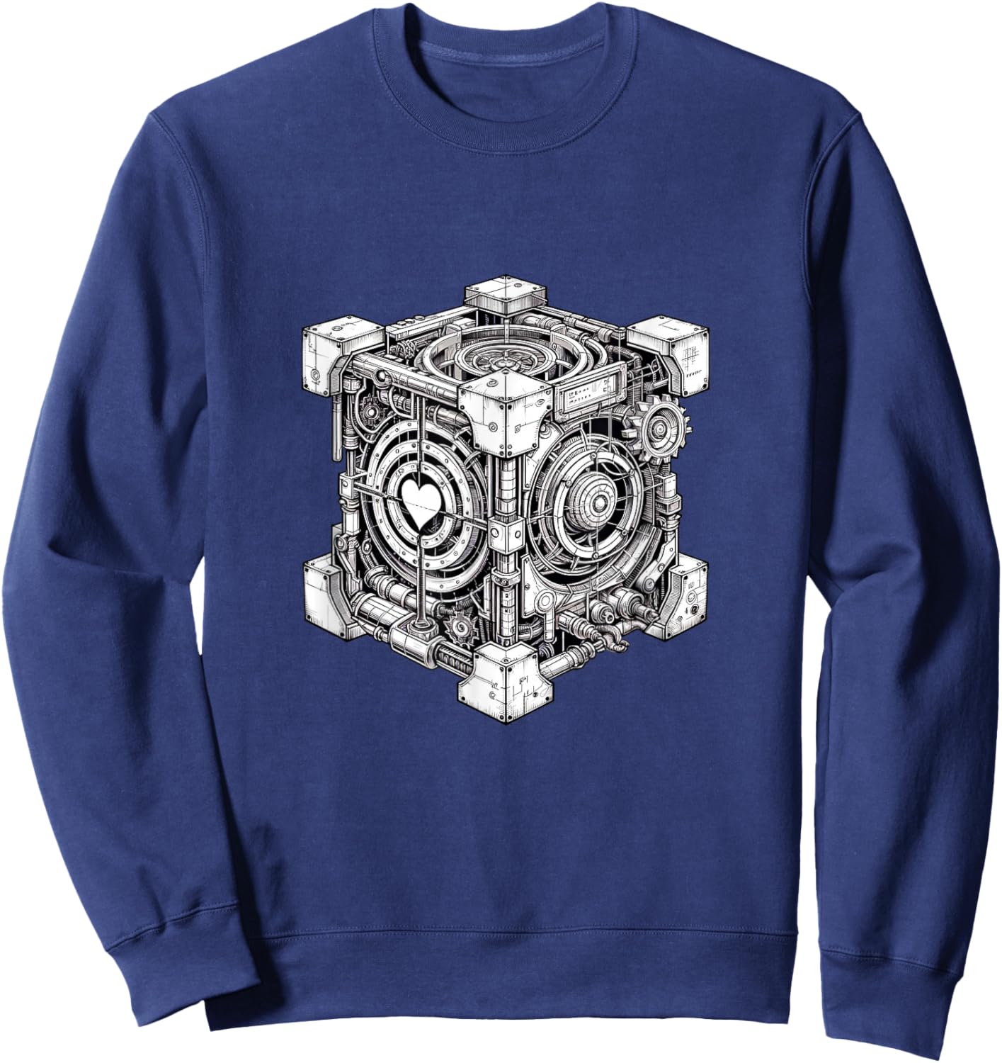 Steampunk Companion Cube with Portal-shaped Apertures Sweatshirt - Sweatshirt | Navy