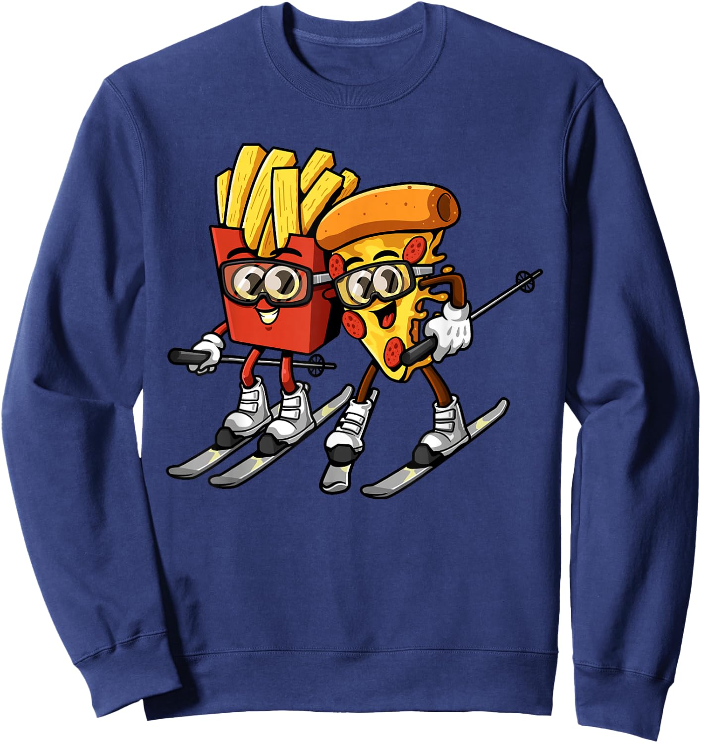 Pizza French Fries Ski Funny Skiier Fast Food Skiing Lovers Sweatshirt - Sweatshirt | Navy