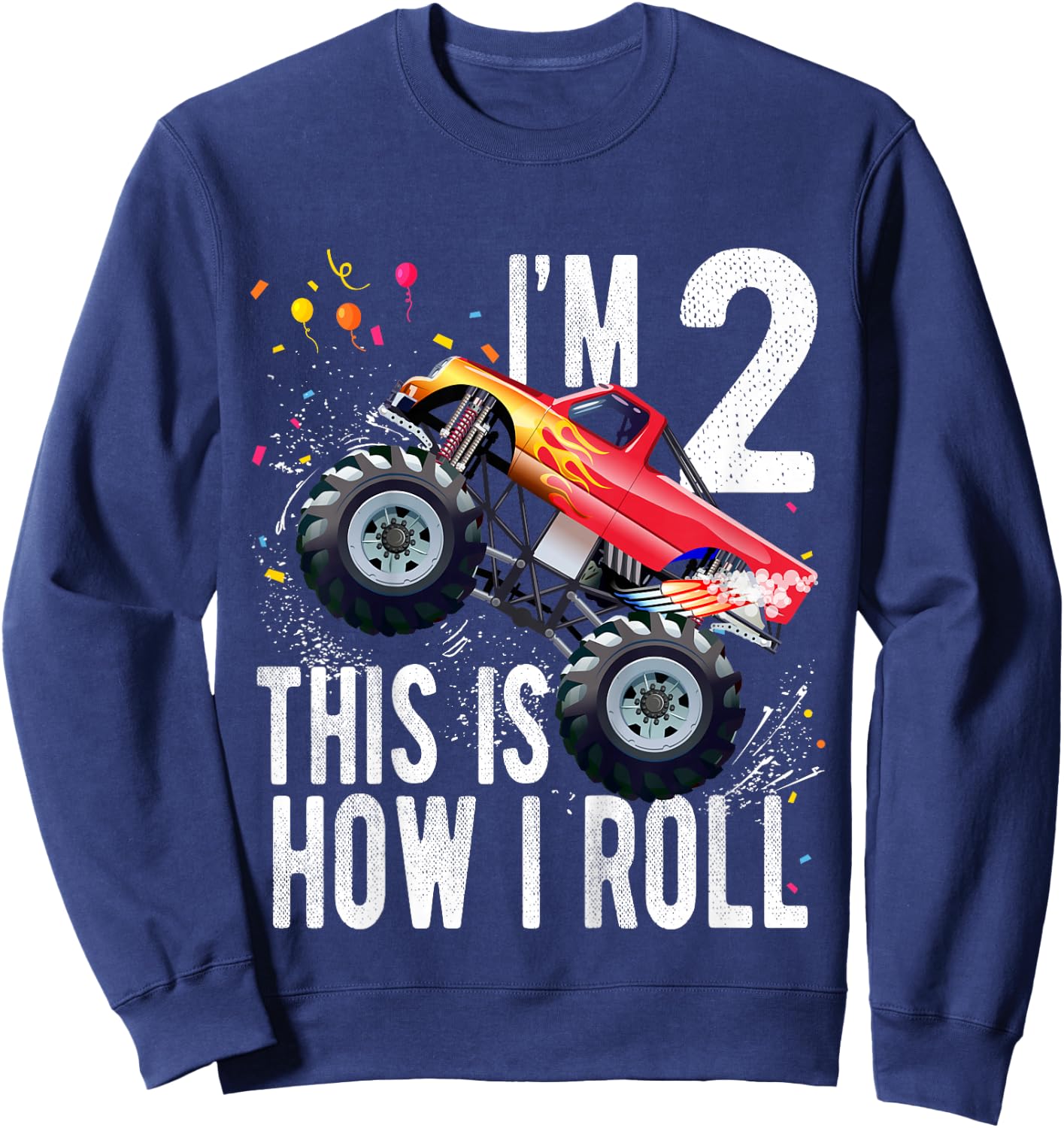 2 Year Old 2nd Birthday Boy Monster Truck Car Sweatshirt - Sweatshirt | Navy