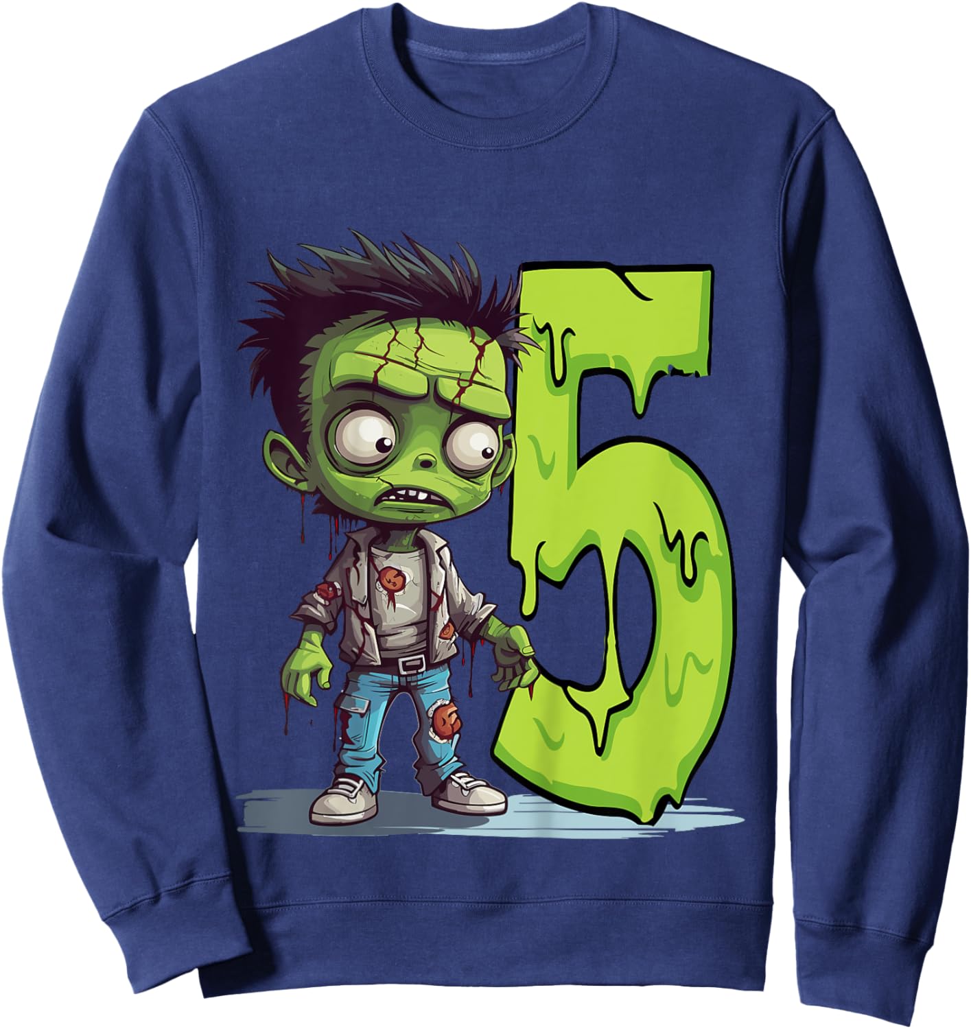 Kids Scary Zombie - five Years - creepy 5th Birthday Halloween Sweatshirt - Sweatshirt | Navy