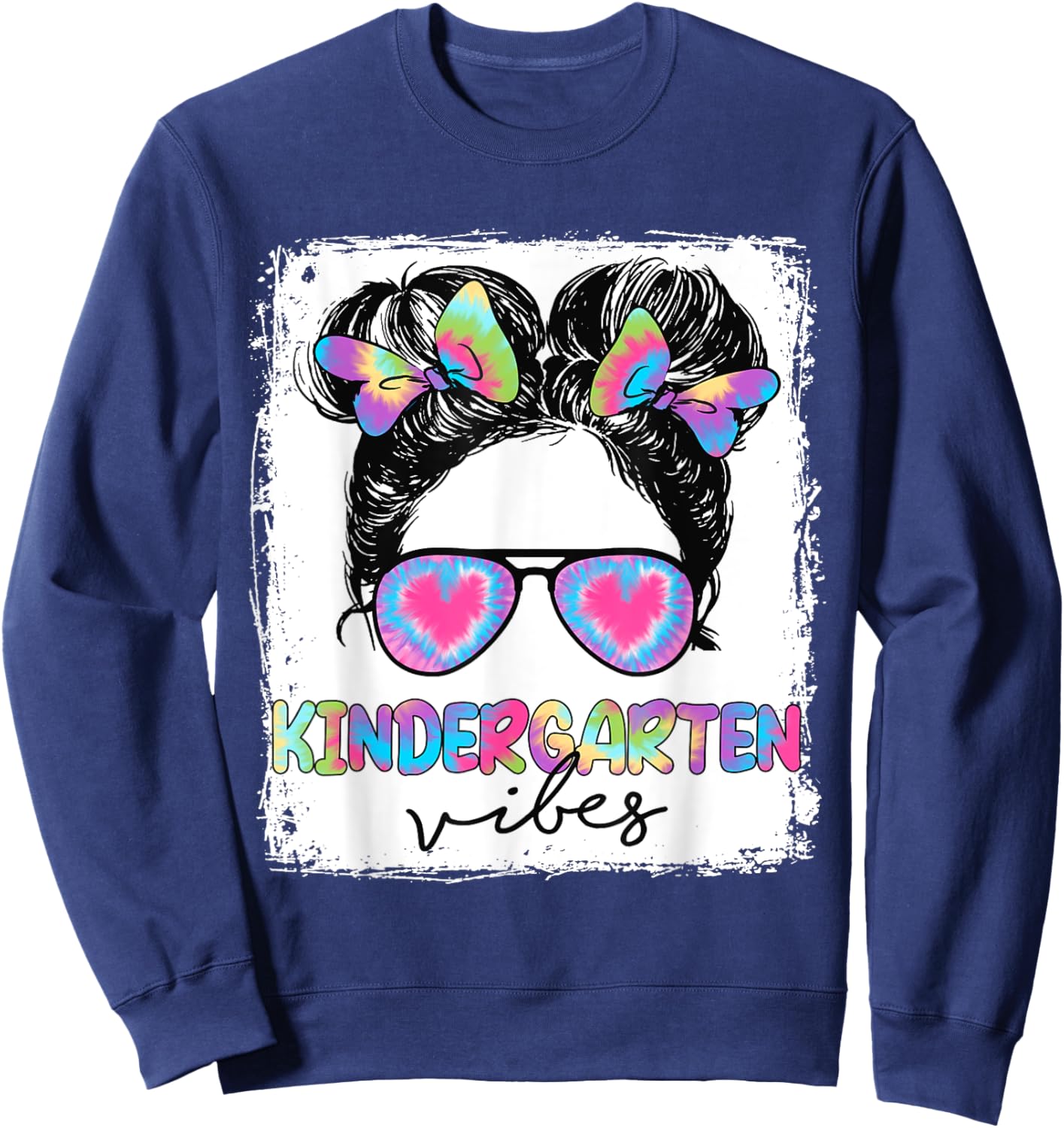 Kindergarten Vibes Messy Hair Bun Girl Back To School Sweatshirt - Sweatshirt | Navy