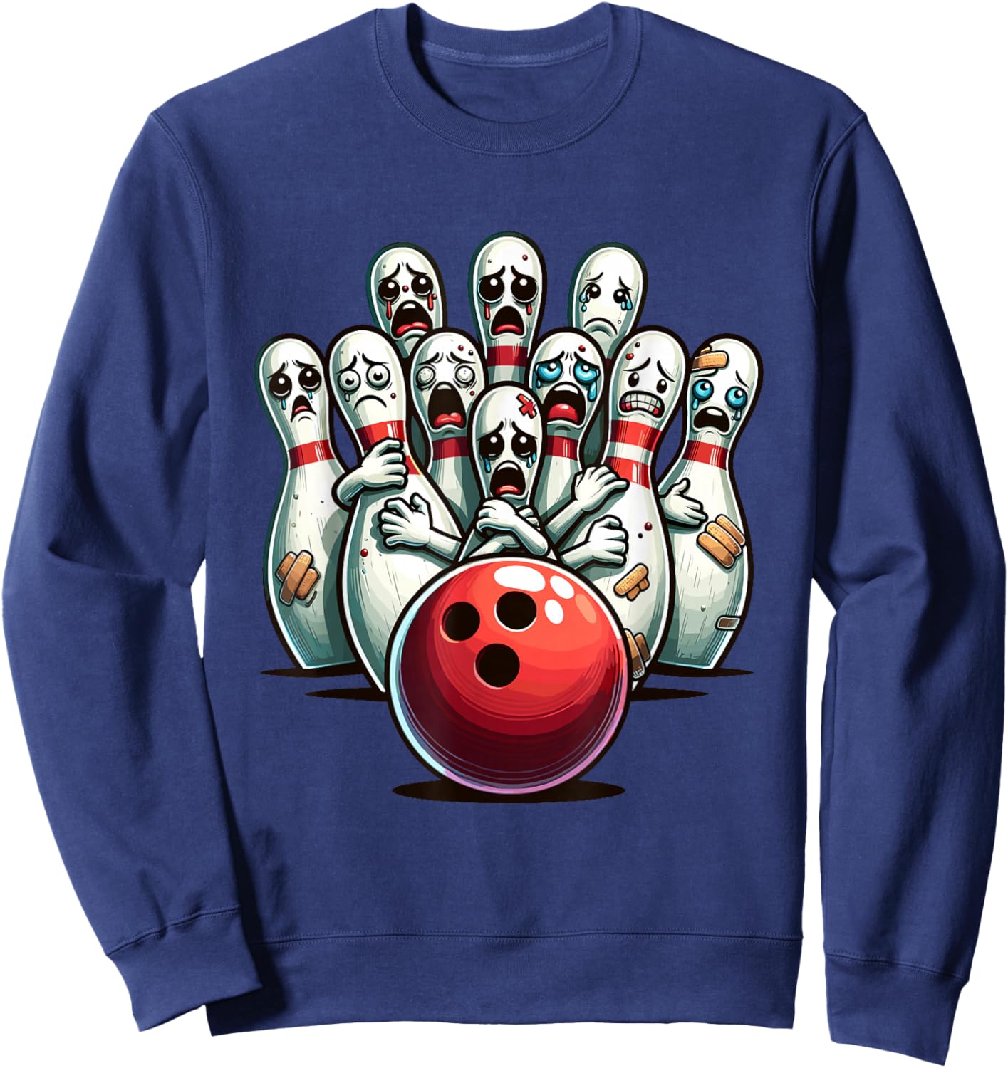 Funny Bowling Pin Faces For Bowling Lover, Men Kids Bowler Sweatshirt - Sweatshirt | Navy