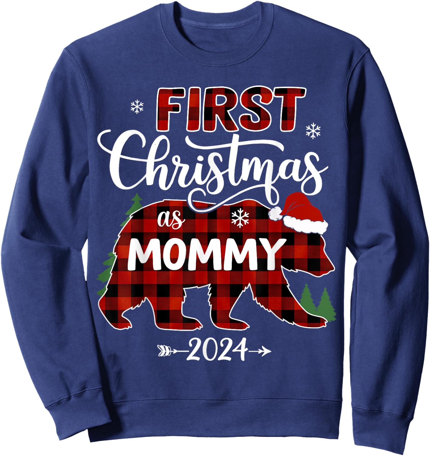 First Christmas As Mommy Red Bear Santa Hat 2024 Pregnancy Sweatshirt - Sweatshirt | Navy