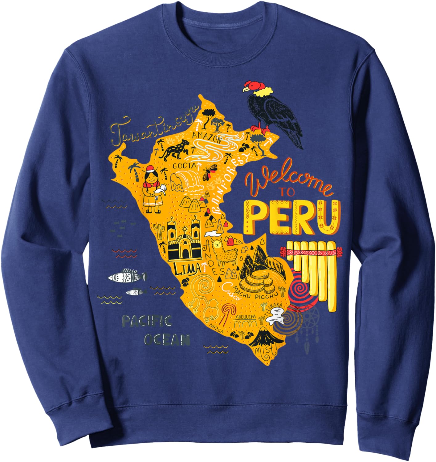Travel Peru Map Lima Machu Picchu Cusco Family Vacation Sweatshirt - Sweatshirt | Navy