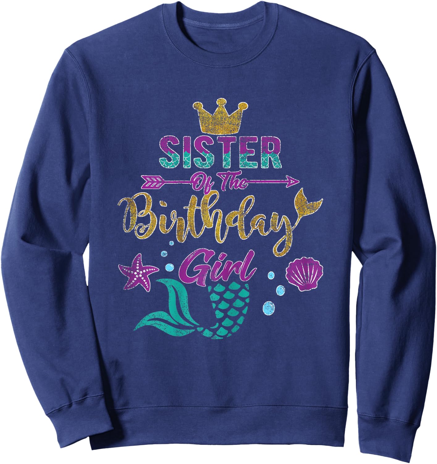 Sister of the Birthday | Girl Mermaid Gift Birthday Girl Sweatshirt - Sweatshirt | Navy