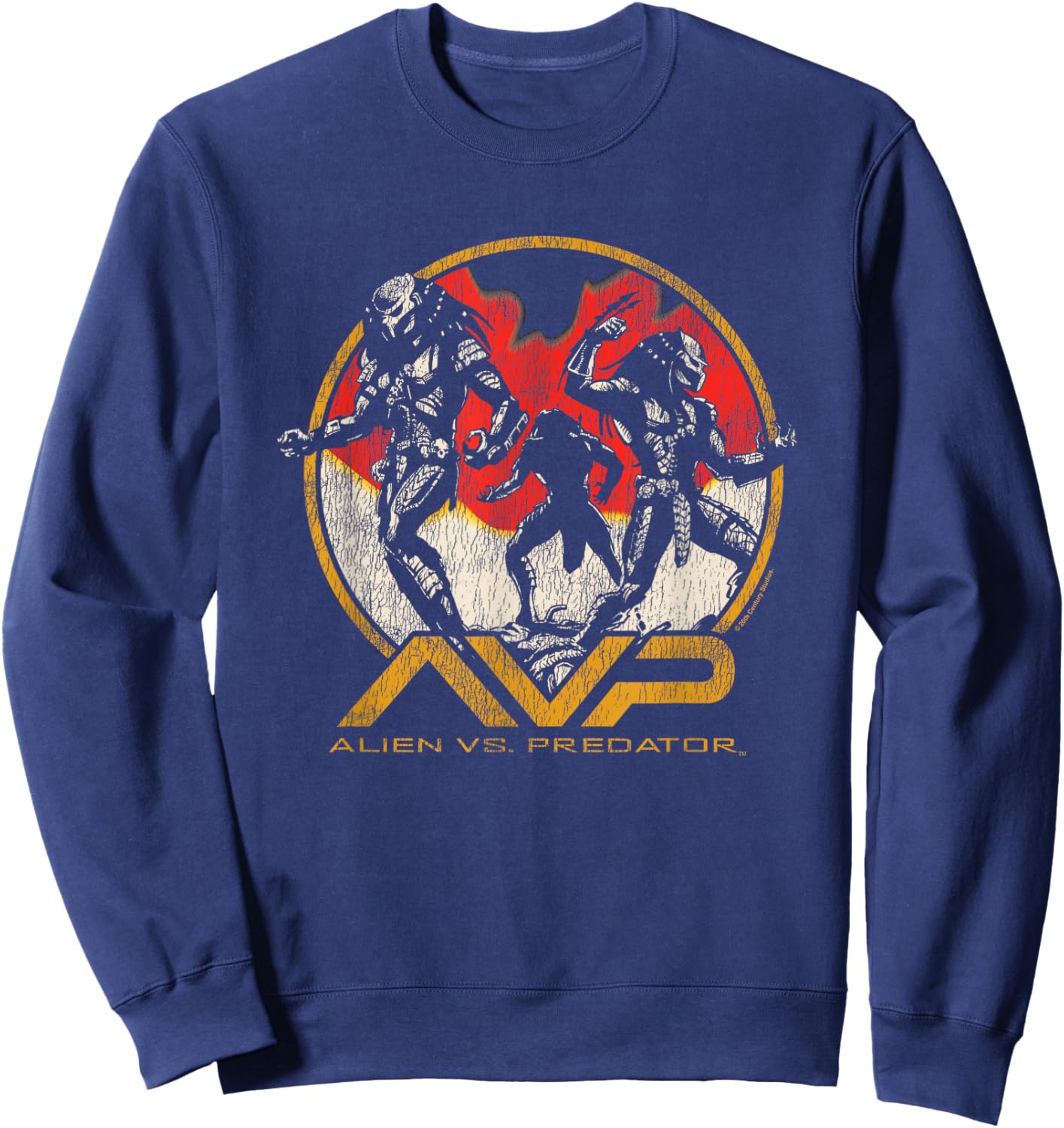 Alien Vs Predator Three Predators Fighting Big Retro Poster Sweatshirt - Sweatshirt | Navy