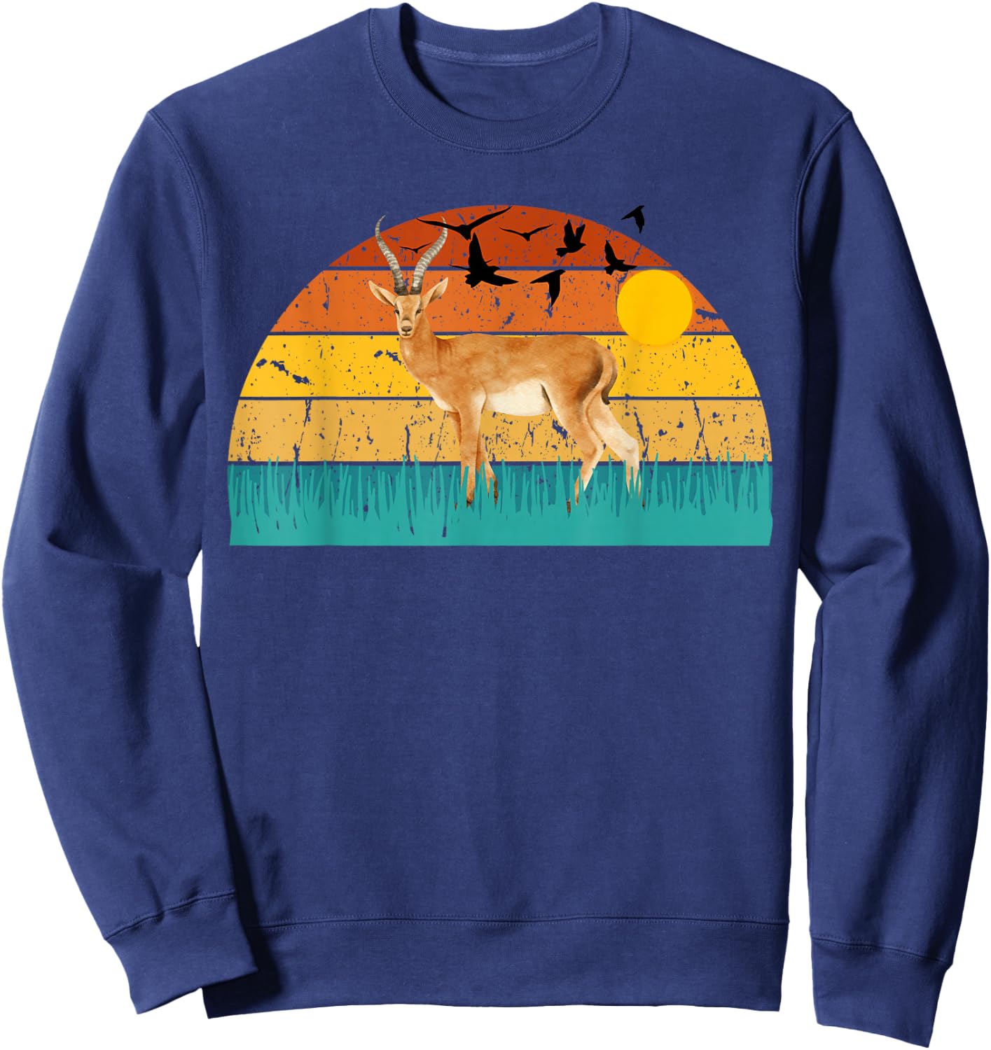 Gazelle Gazelle Lover Retro Style Animal Deers Sunset Sweatshirt - Sweatshirt | Navy