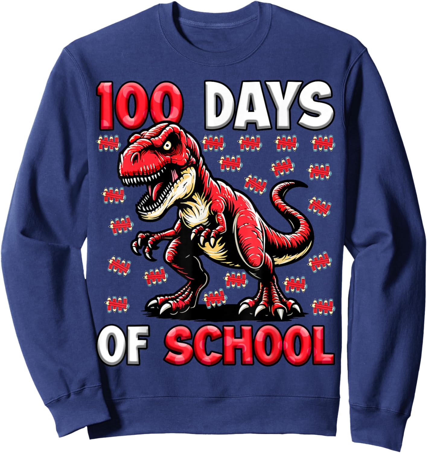 100 Days of School T-Rex Kids Boys 100th Day of School Sweatshirt - Sweatshirt | Navy