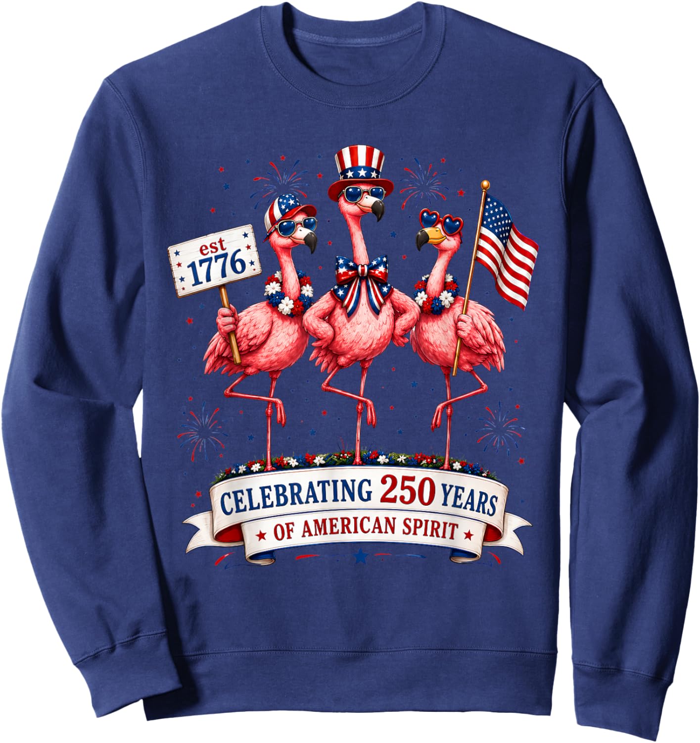 Patriotic Flamingo Celebrating American USA 250 Years Spirit Sweatshirt - Sweatshirt | Navy