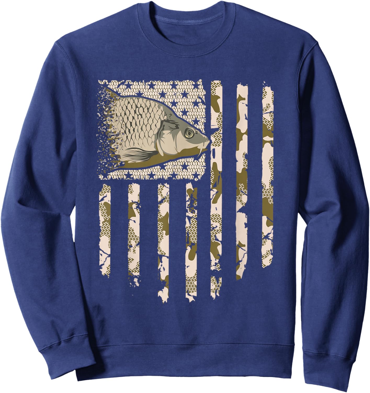 Carp Fishing Camo American Flag Camouflage Fisherman Vintage Sweatshirt - Sweatshirt | Navy