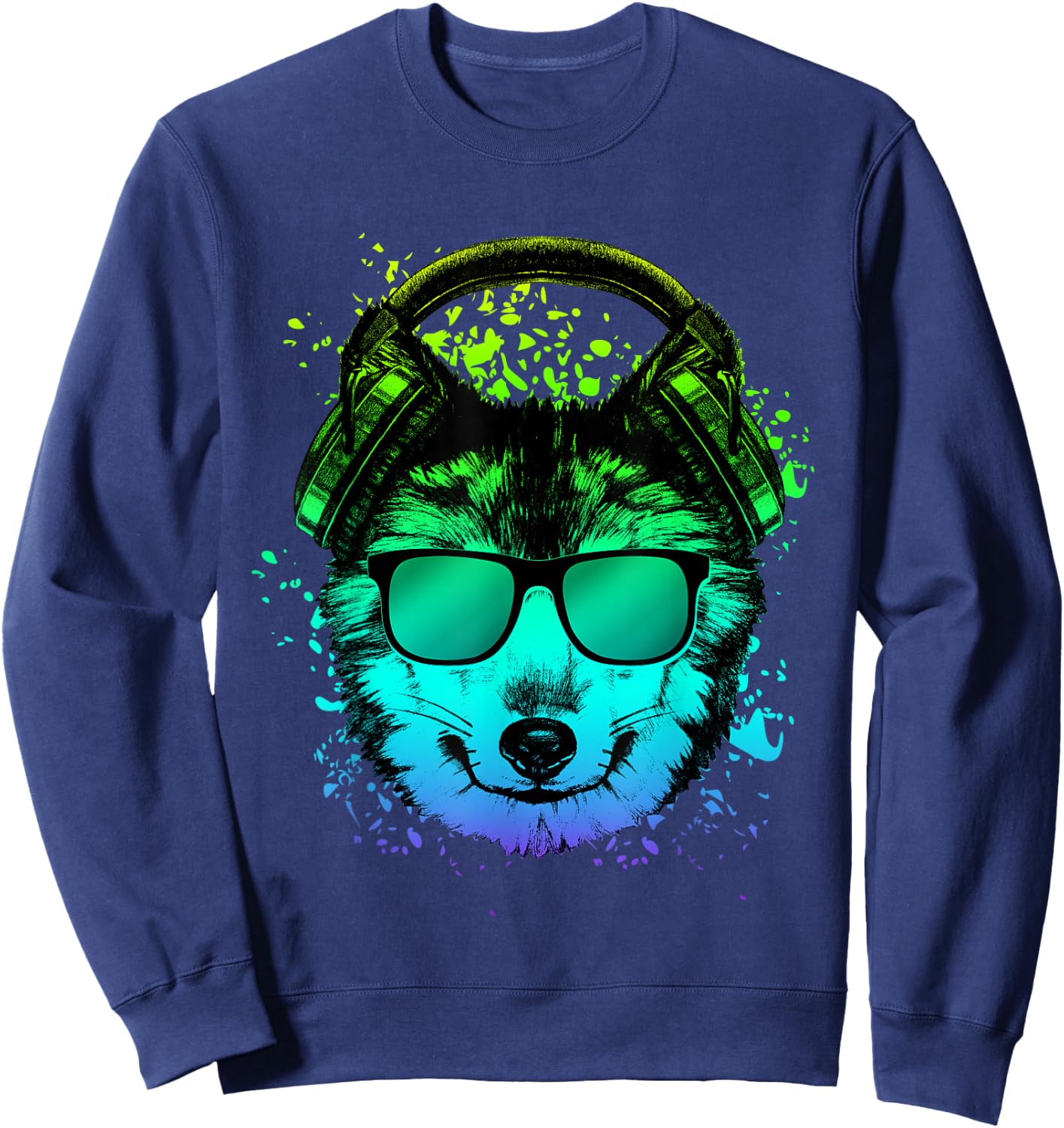 Trippy DJ Shirt EDM Techno House Wolves | Psychedelic Wolf Sweatshirt - Sweatshirt | Navy