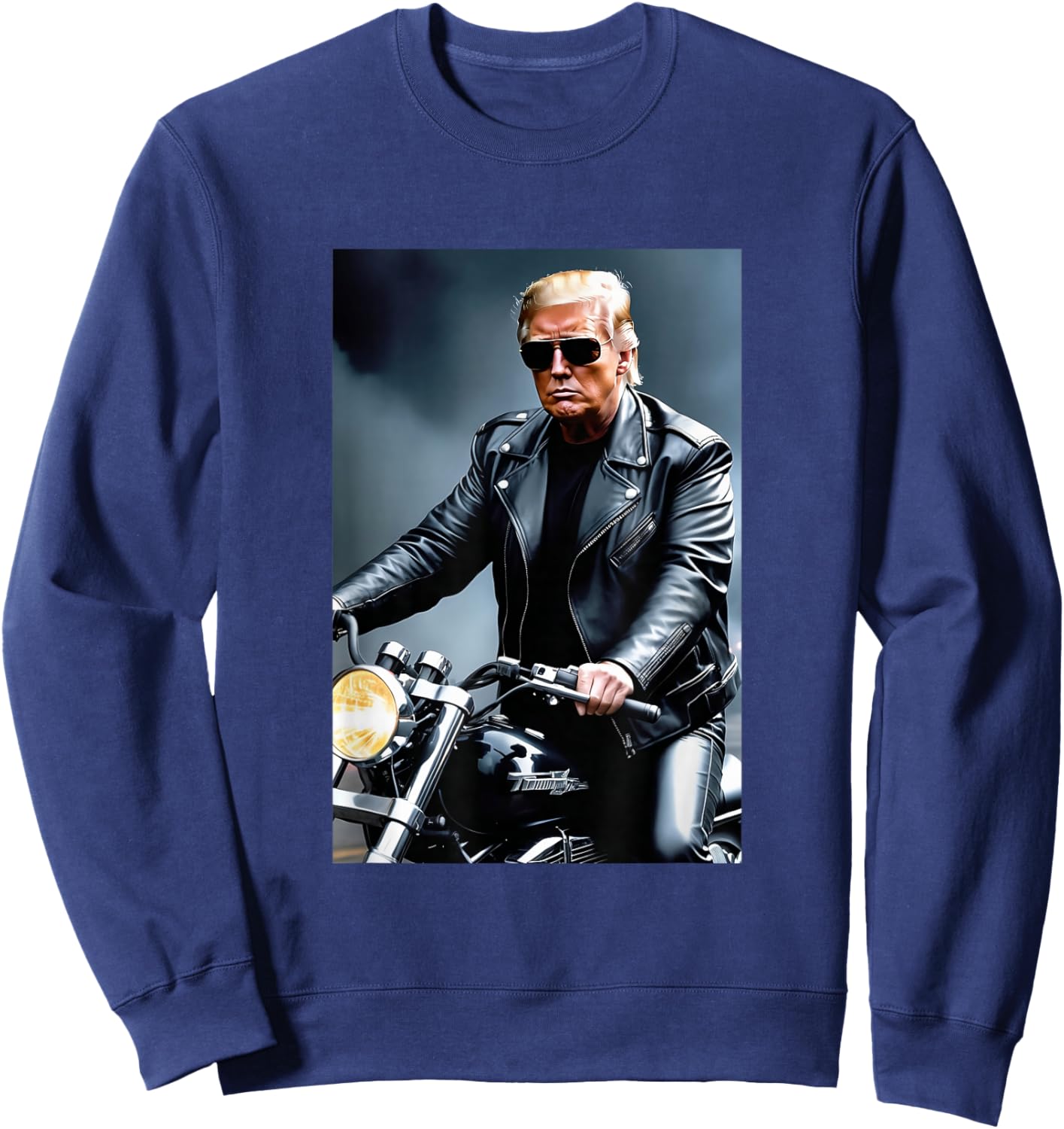 Donald Trump 2026 Riding a Motorcycle Funny Women Sweatshirt - Sweatshirt | Navy
