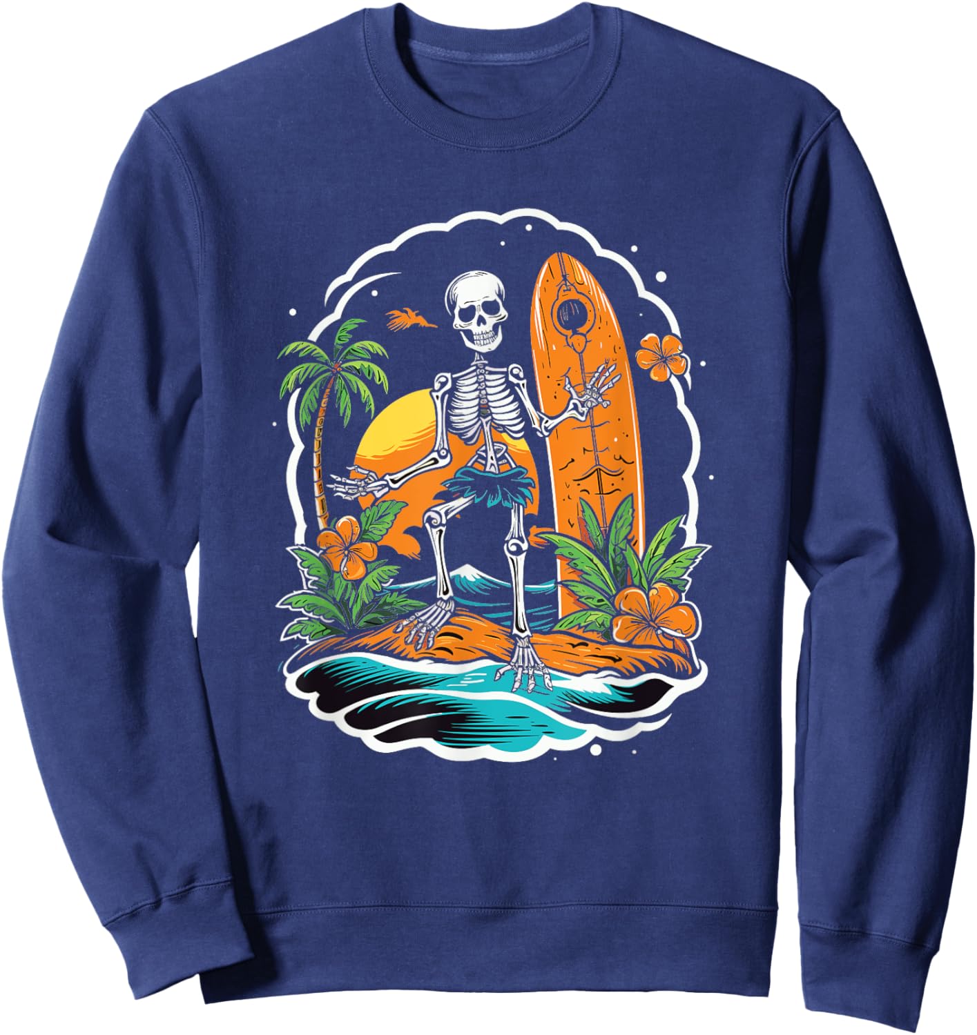 Skeleton Surfing Halloween Hawaii Sweatshirt - Sweatshirt | Navy