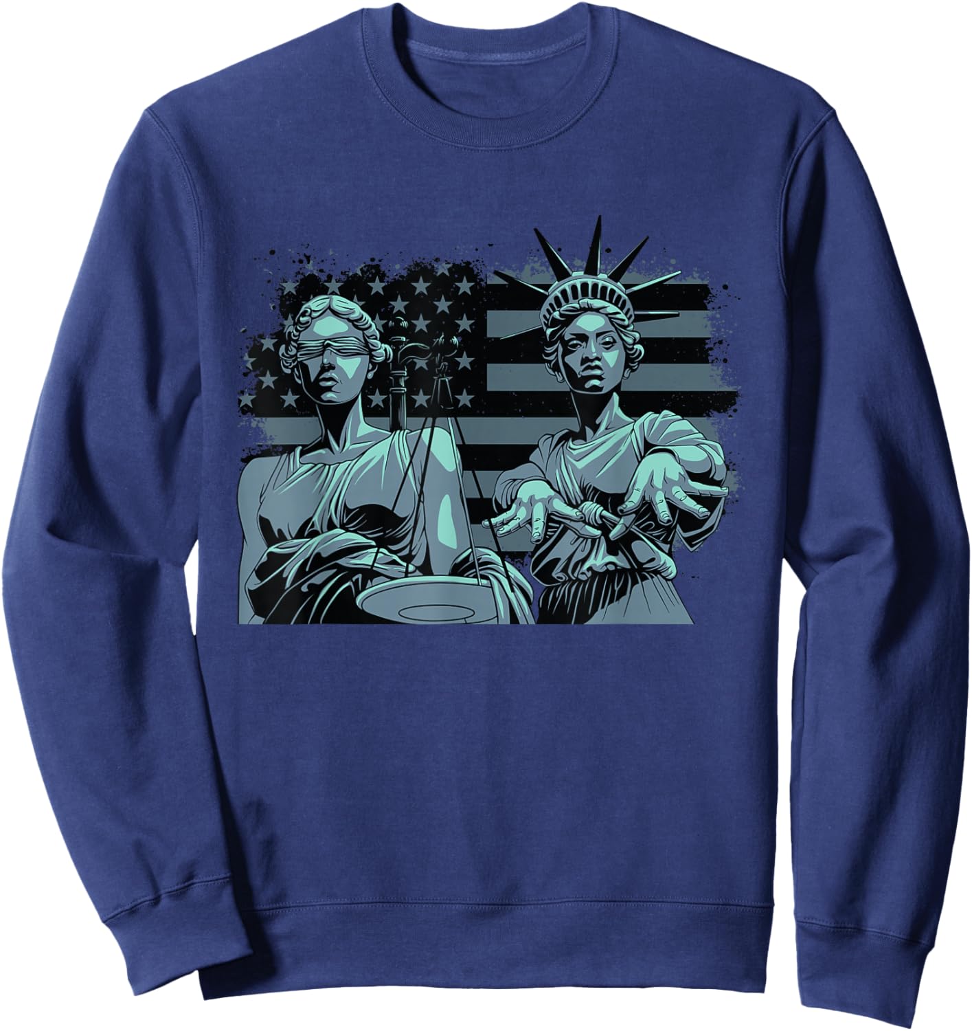 Lady Justice and Lady Liberty USA American Flag Freedom Sweatshirt - Sweatshirt | Navy