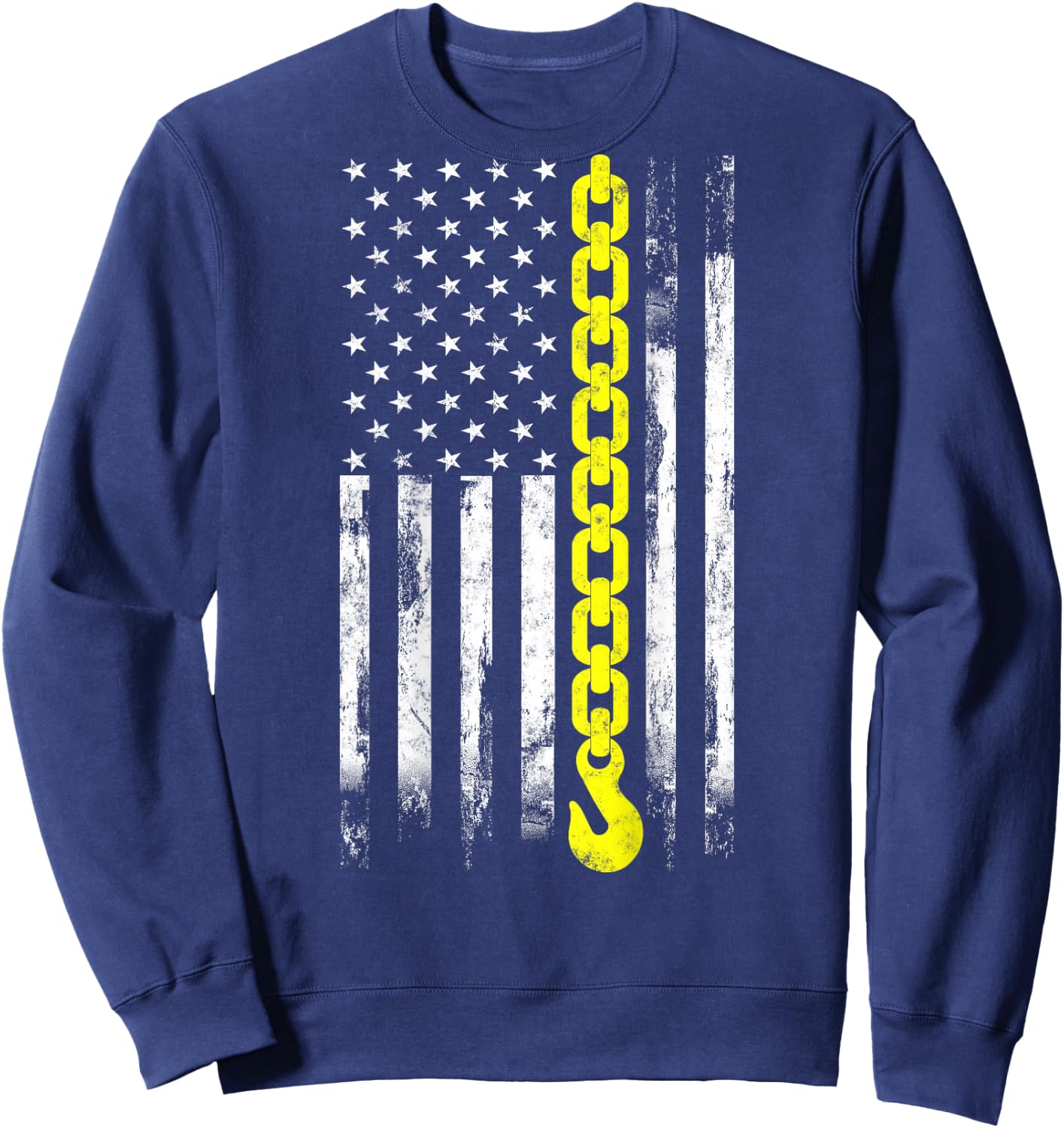 Tow Truck Driver Thin Yellow line USA Flag Gift Towing Dad Sweatshirt - Sweatshirt | Navy