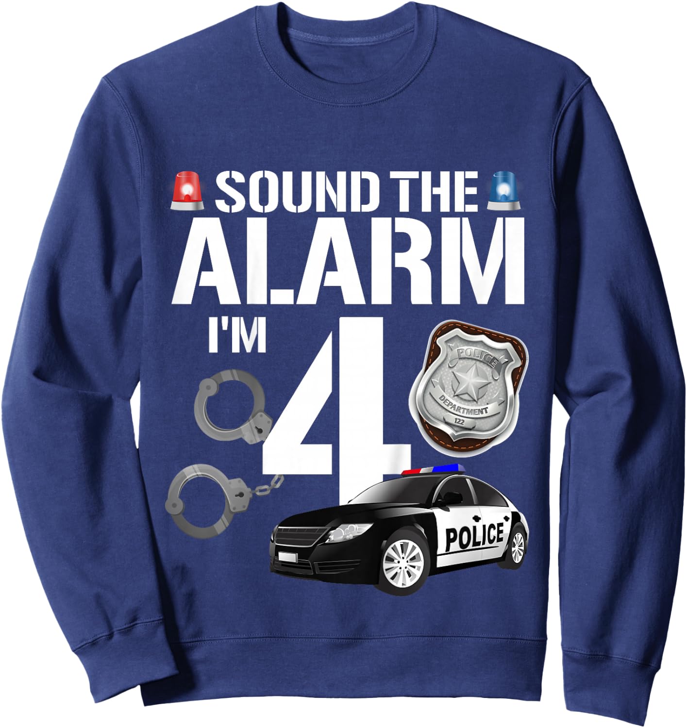 Kids 4 Year Old Police Birthday Officer Cop Car 4th Gift Boy Sweatshirt - Sweatshirt | Navy