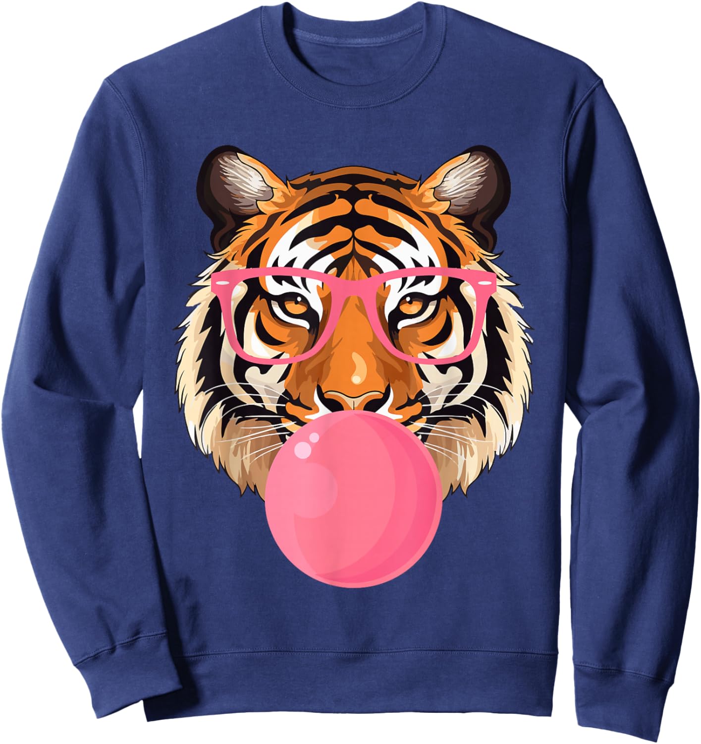 Funny Tiger Glasses Blowing Bubble Gum Cute Tiger Face Sweatshirt - Sweatshirt | Navy
