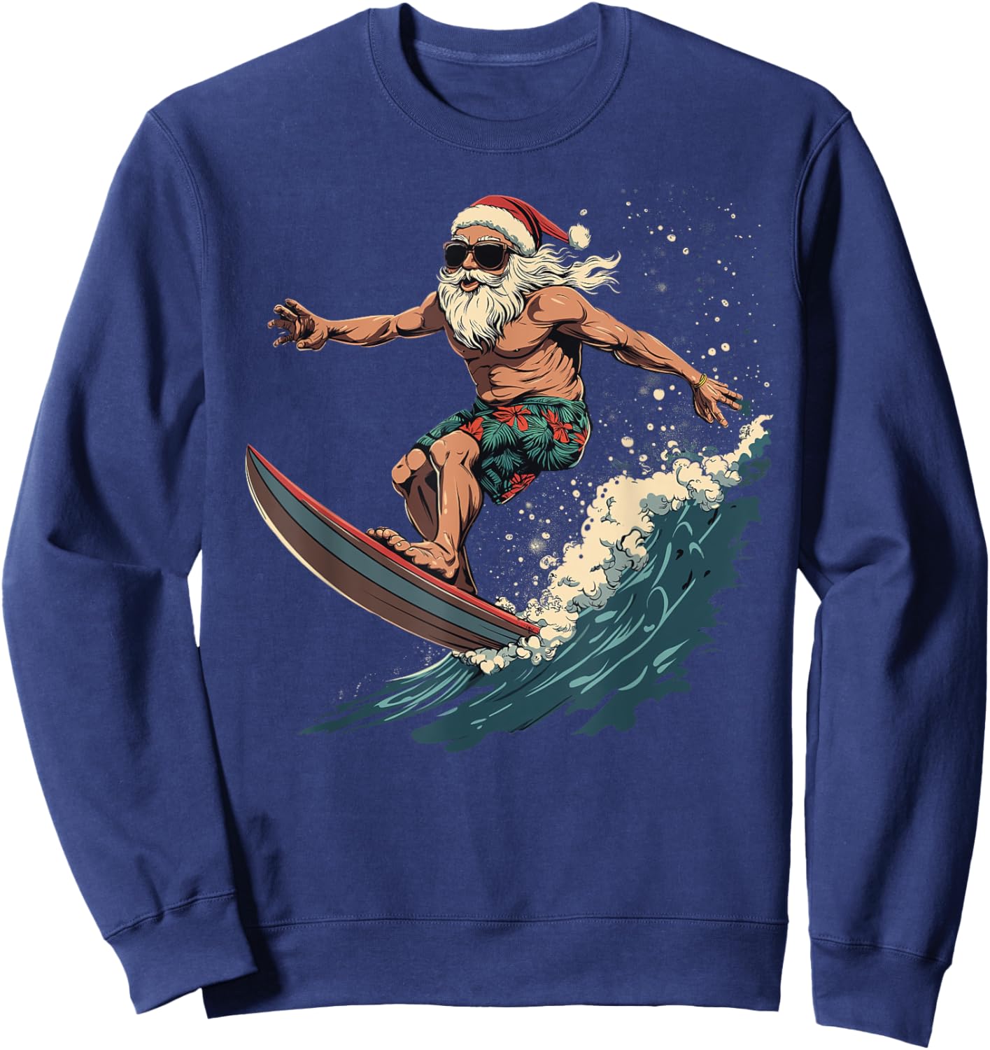 Fun Surfing Santa Hawaii Christmas Waves Surf lover Sweatshirt - Sweatshirt | Navy