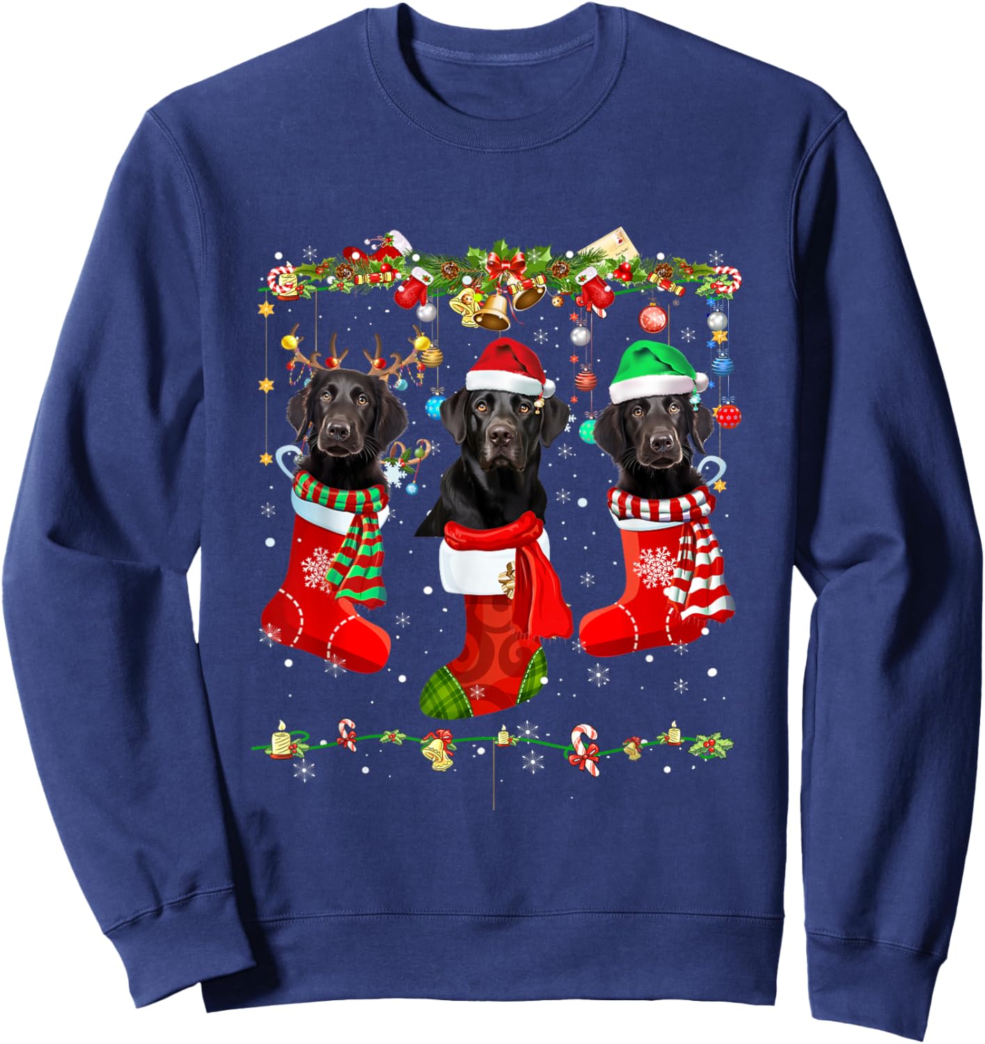 Black Lab Labrador Christmas Socks Funny Xmas Pajama Dog Sweatshirt - Sweatshirt | Navy
