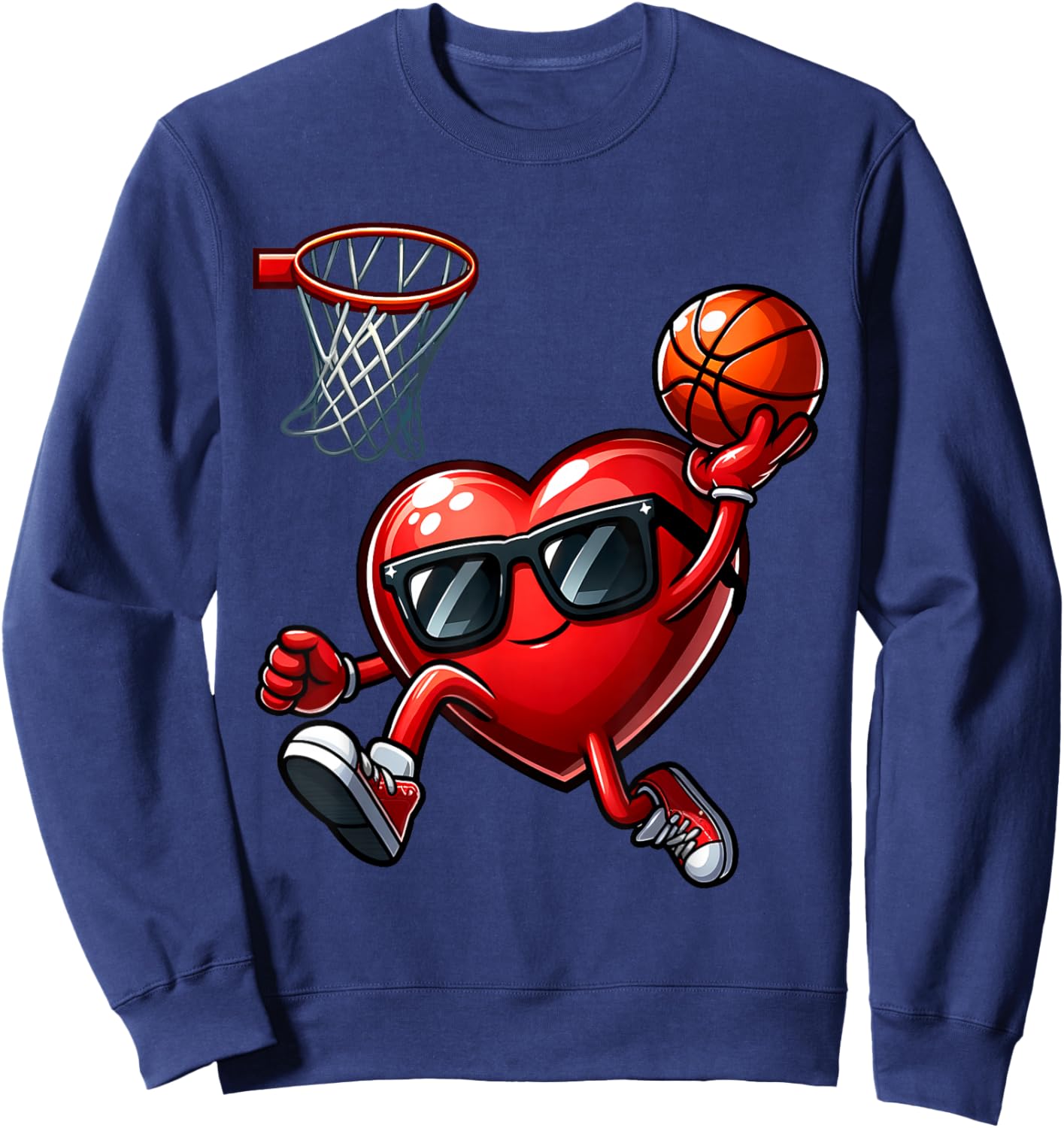Funny Heart Dunking Basketball Valentines Day Boys Kids Sweatshirt - Sweatshirt | Navy